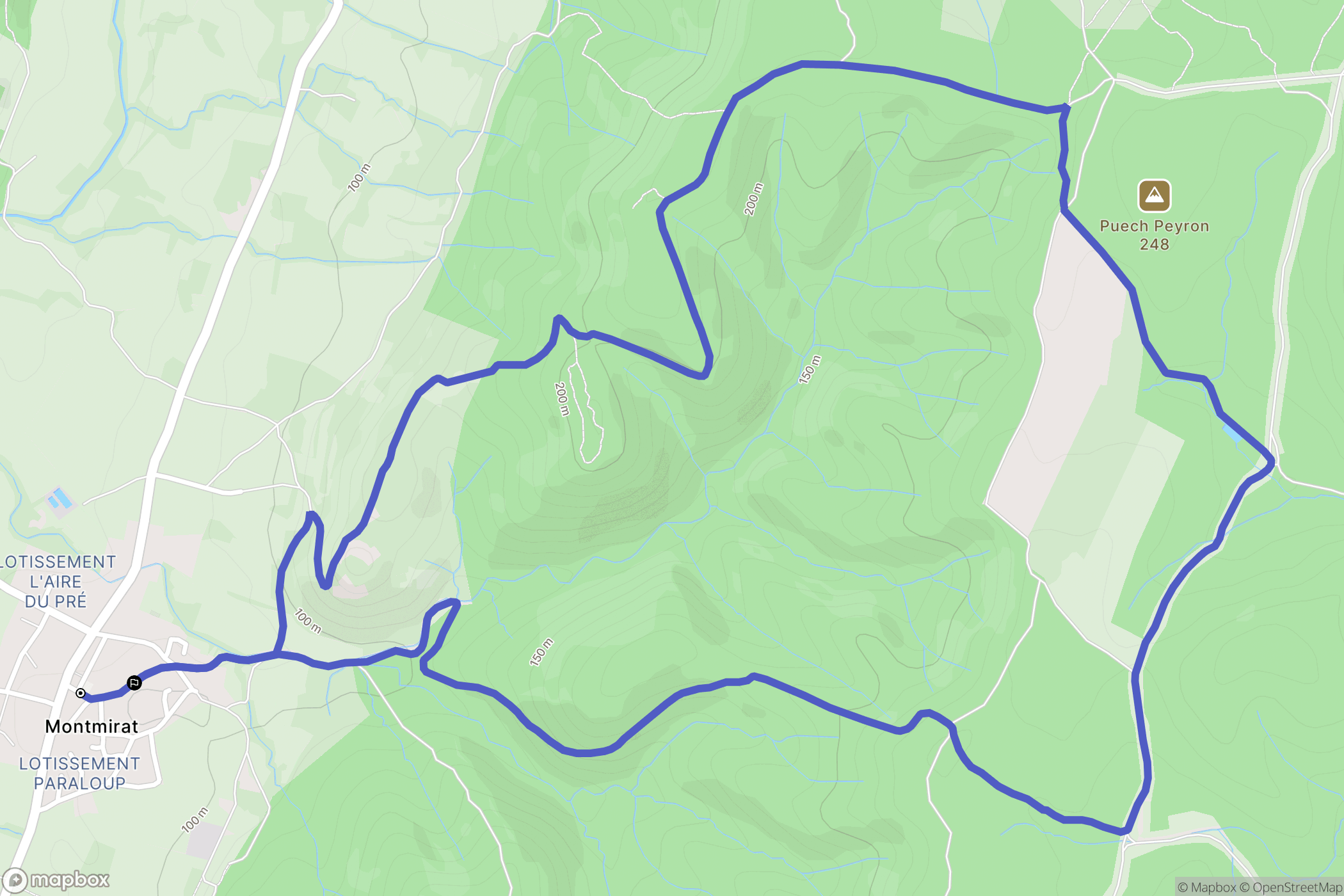 Montmirat : carte du parcours de randonnée - France