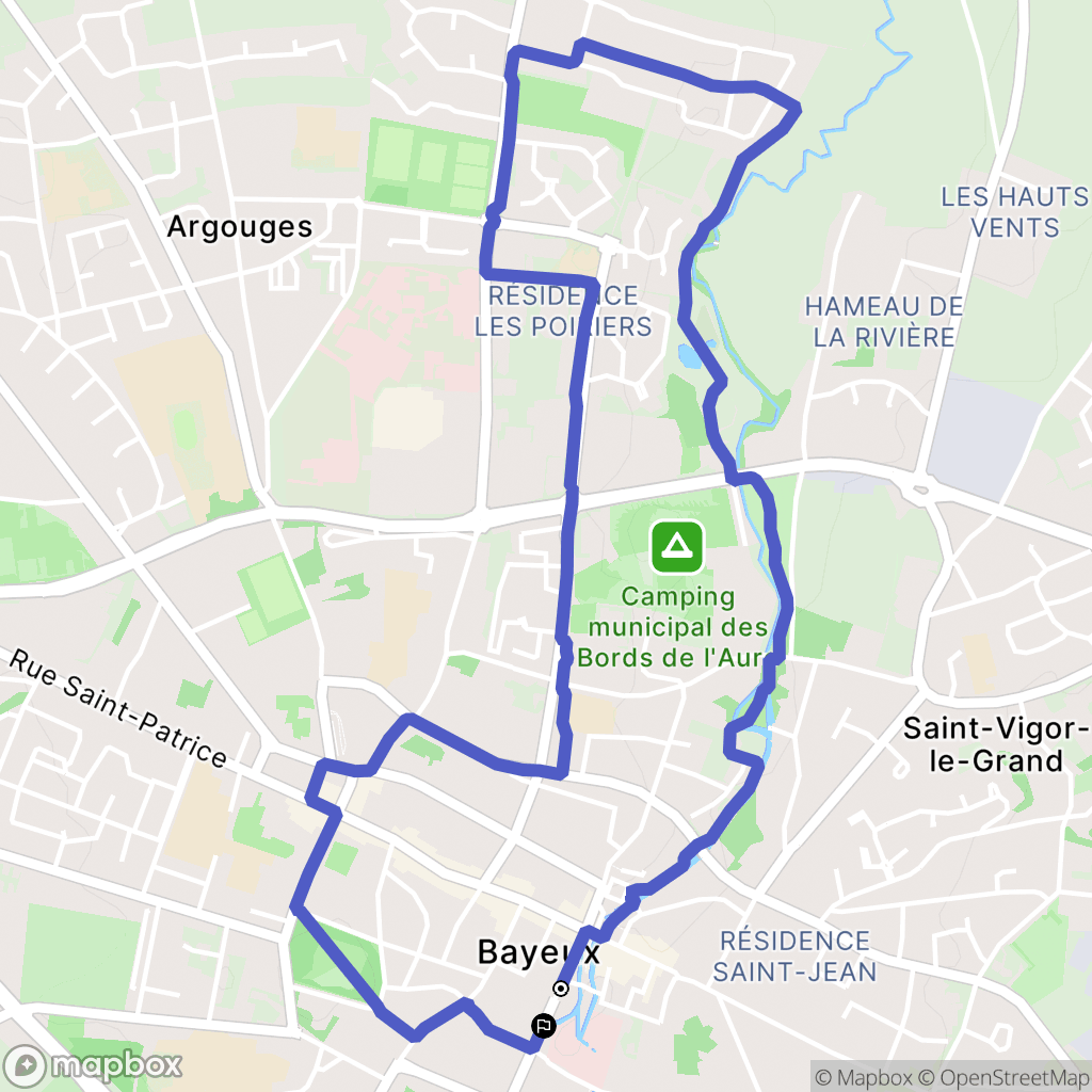 Bayeux : carte du parcours de randonnée - France