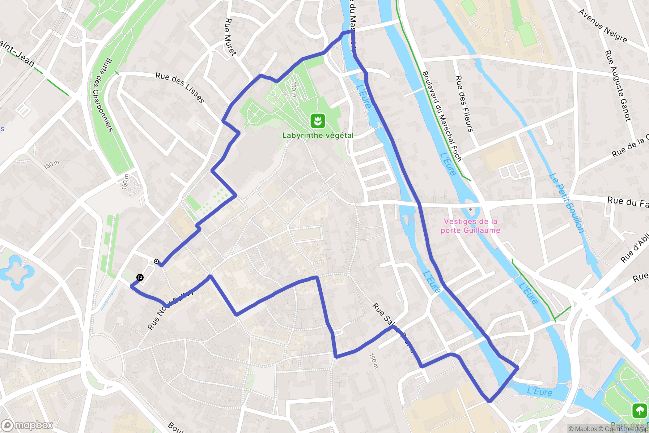 Chartres : carte du parcours de randonnée - France