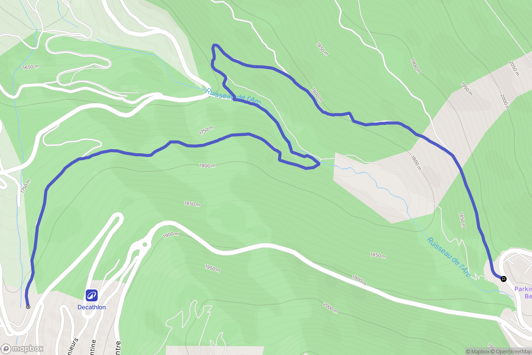 La Plagne-Tarentaise : carte du parcours de randonnée - France