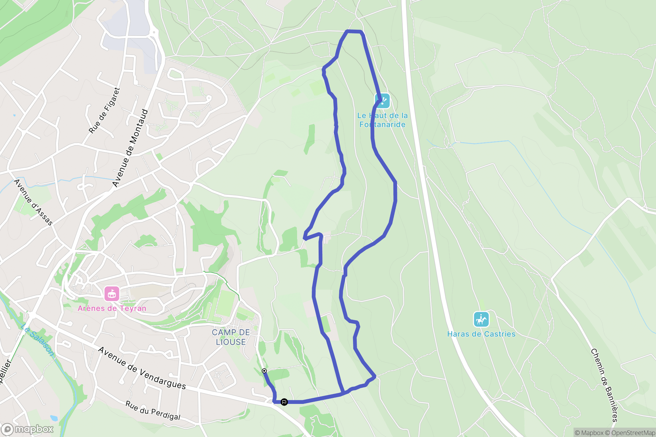 Teyran : carte du parcours de randonnée - France
