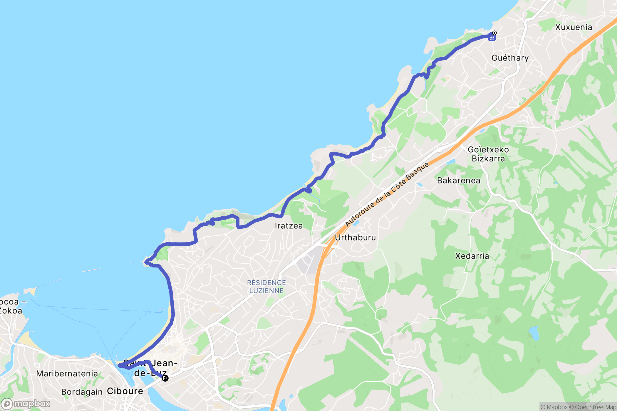 Guéthary : carte du parcours de randonnée - France