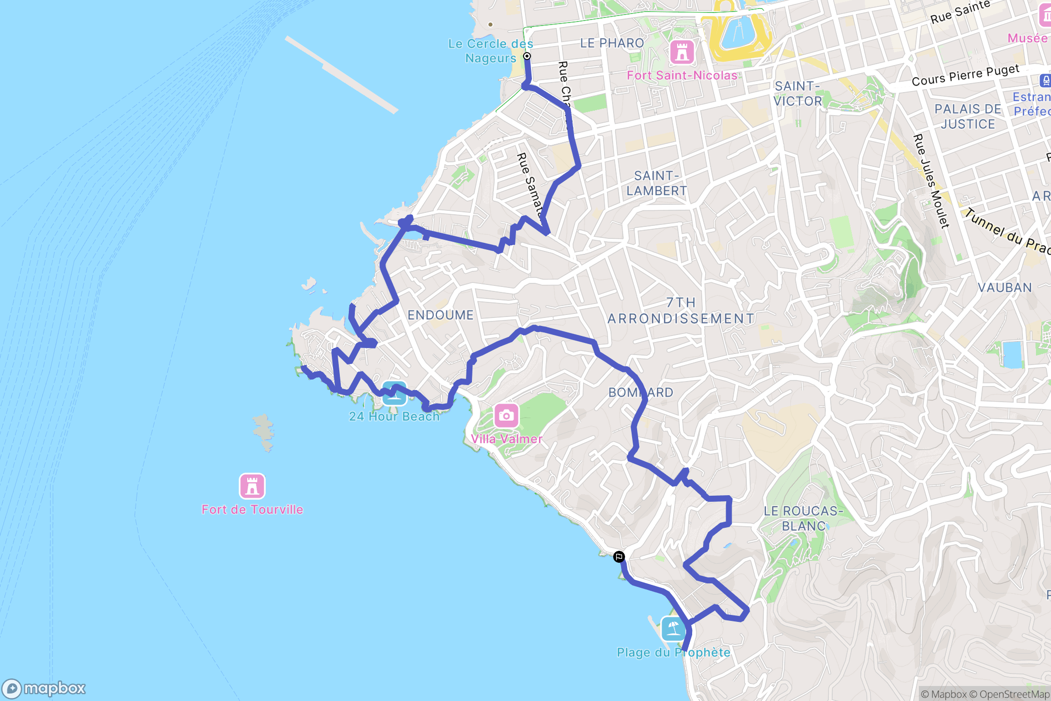 Marseille : carte du parcours de randonnée - France