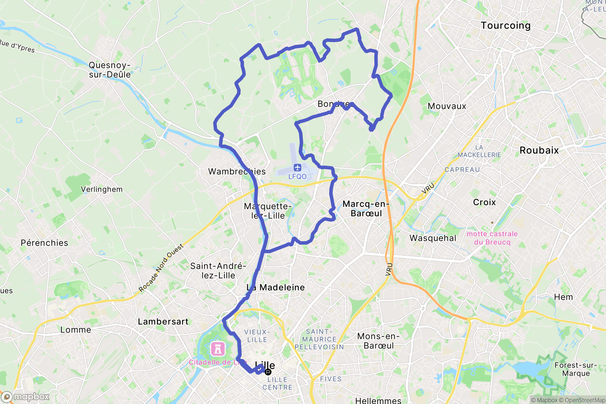 Lille : carte du parcours de randonnée - France