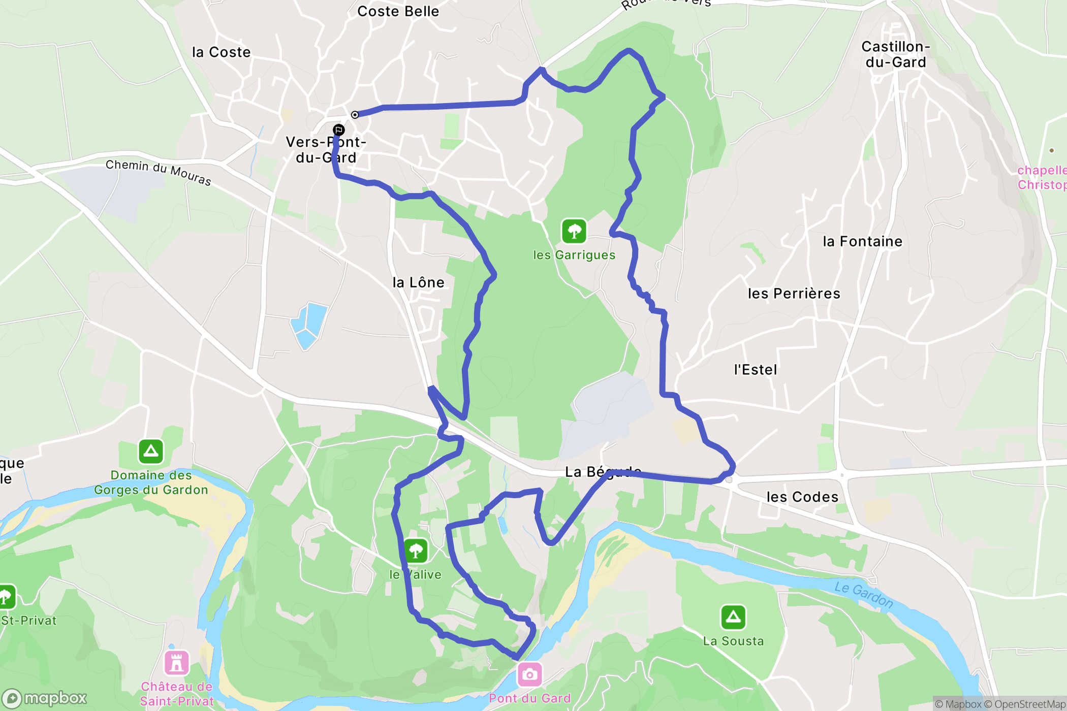 Vers-Pont-du-Gard : carte du parcours de randonnée - France
