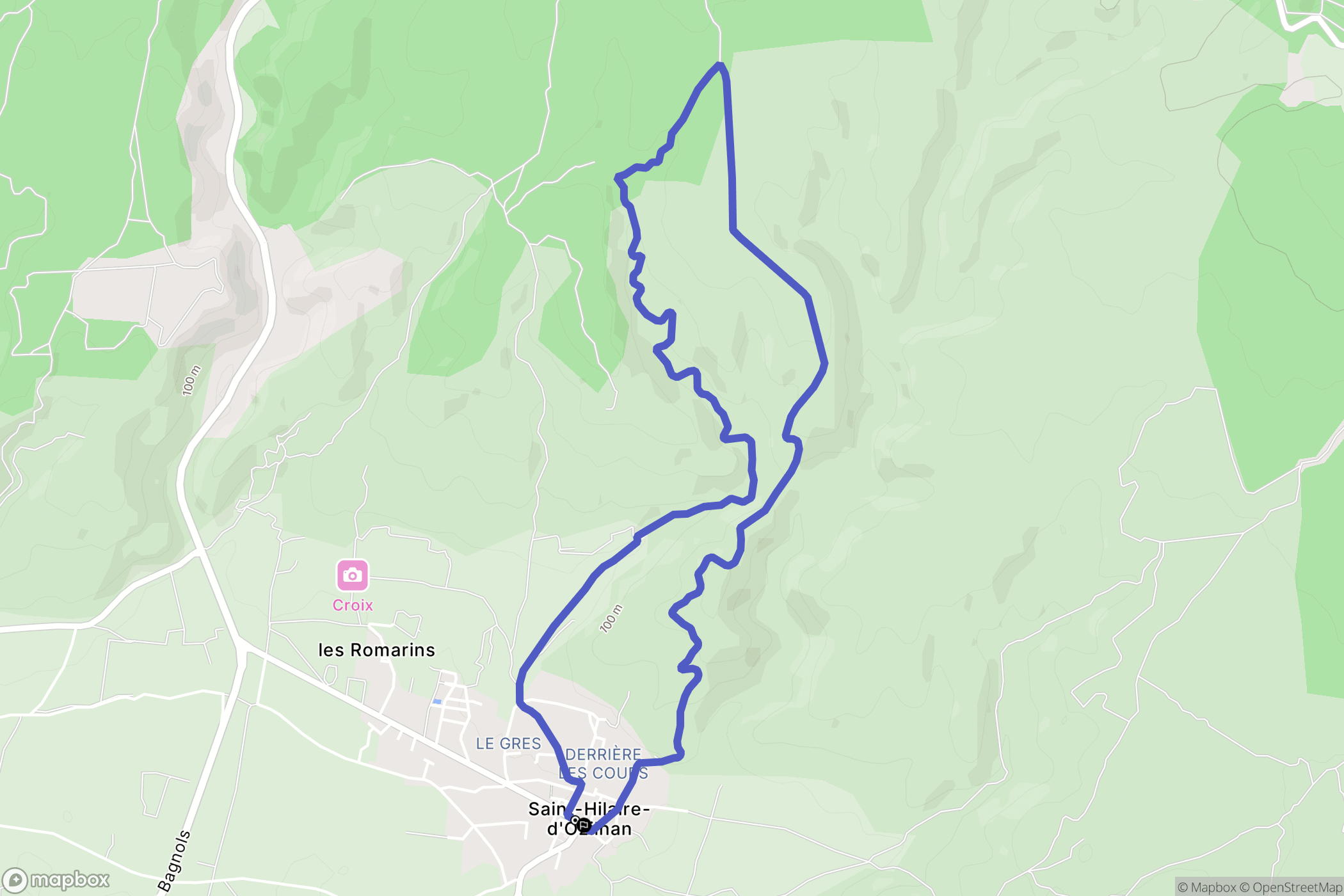 Saint-Hilaire-d'Ozilhan : carte du parcours de randonnée - France