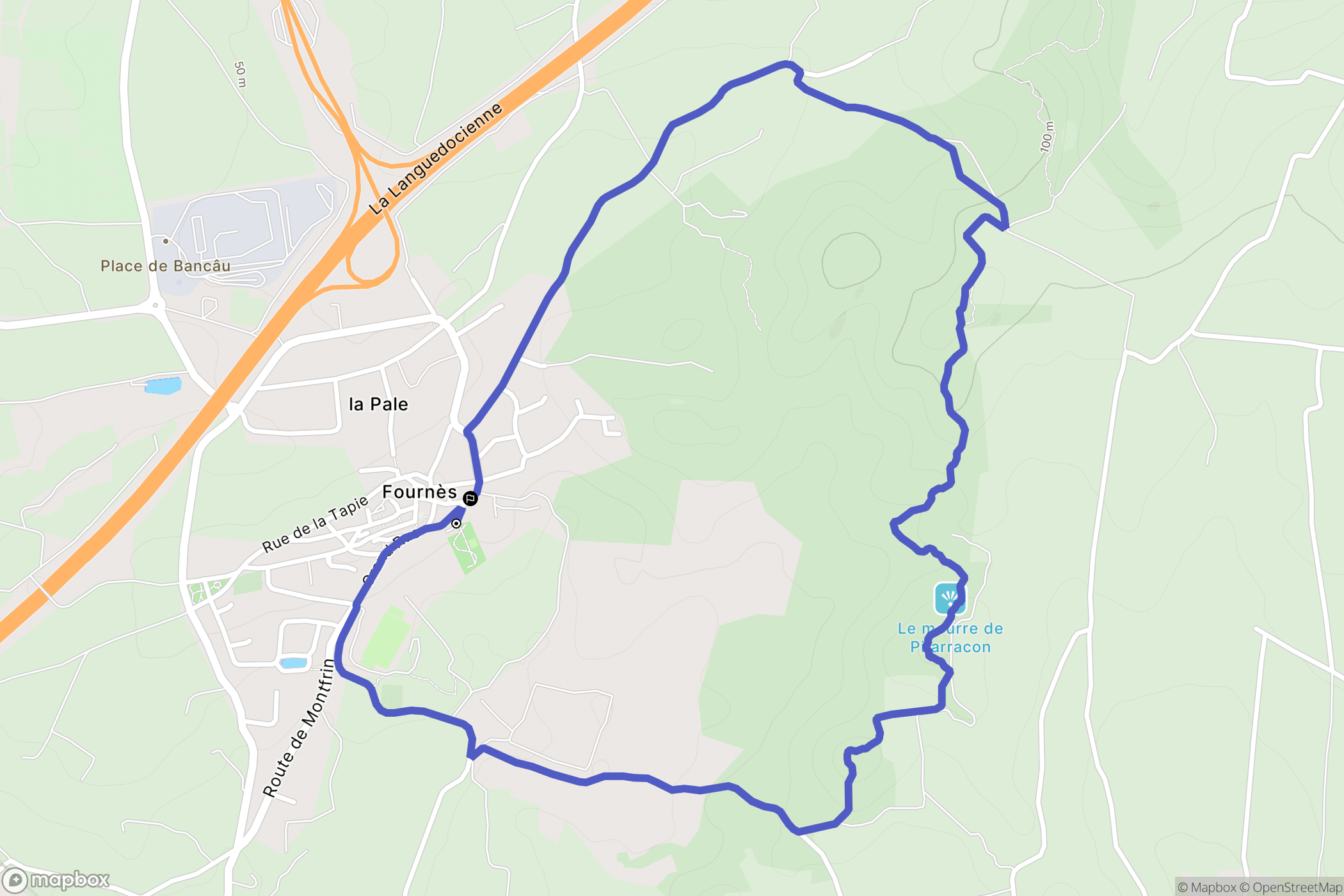 Fournès : carte du parcours de randonnée - France