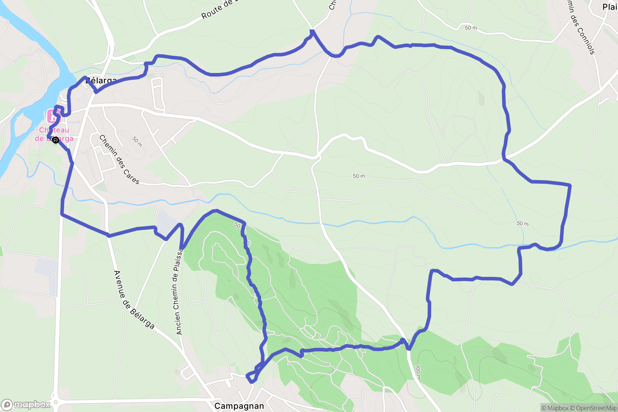 Bélarga : carte du parcours de randonnée - France