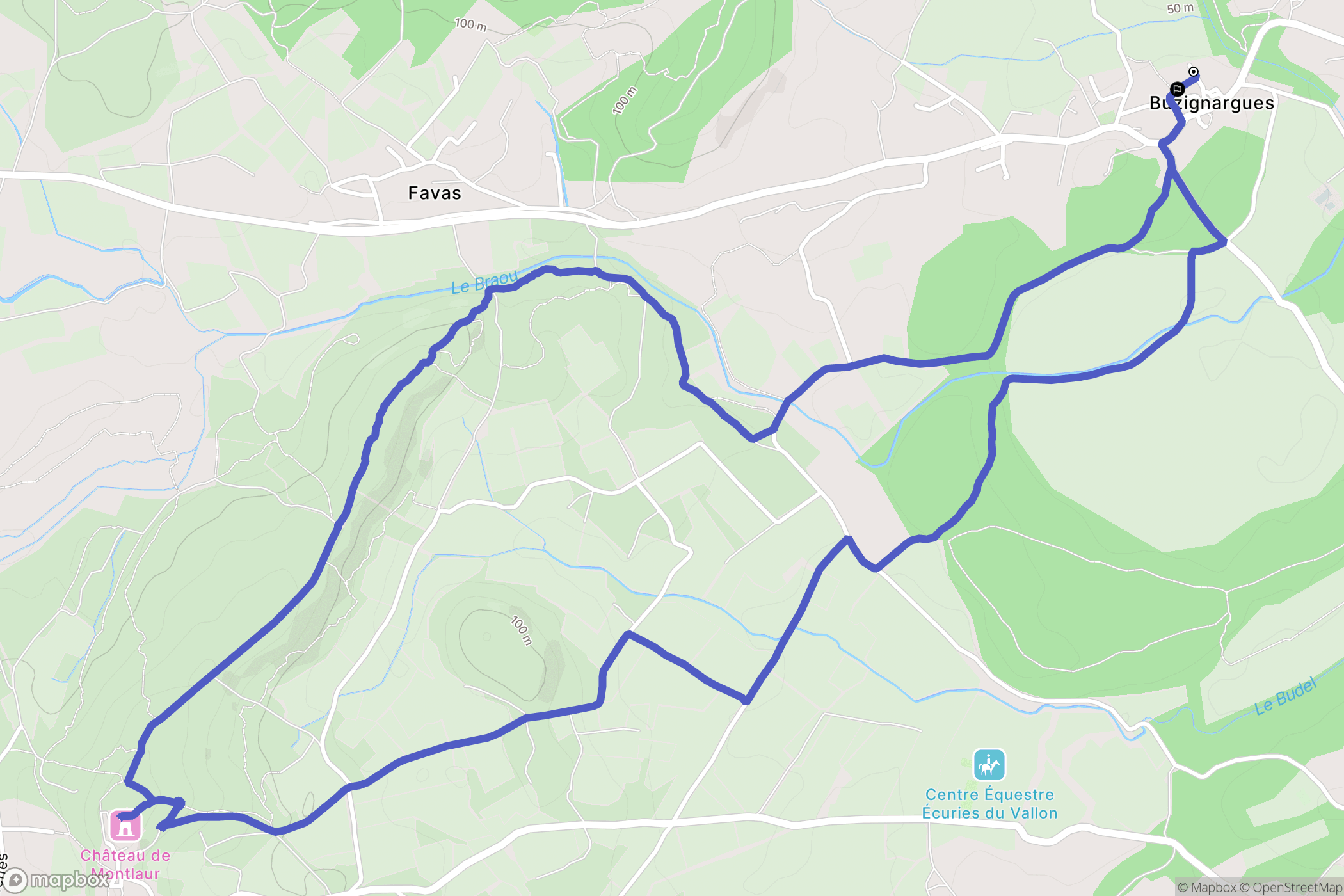 Buzignargues : carte du parcours de randonnée - France
