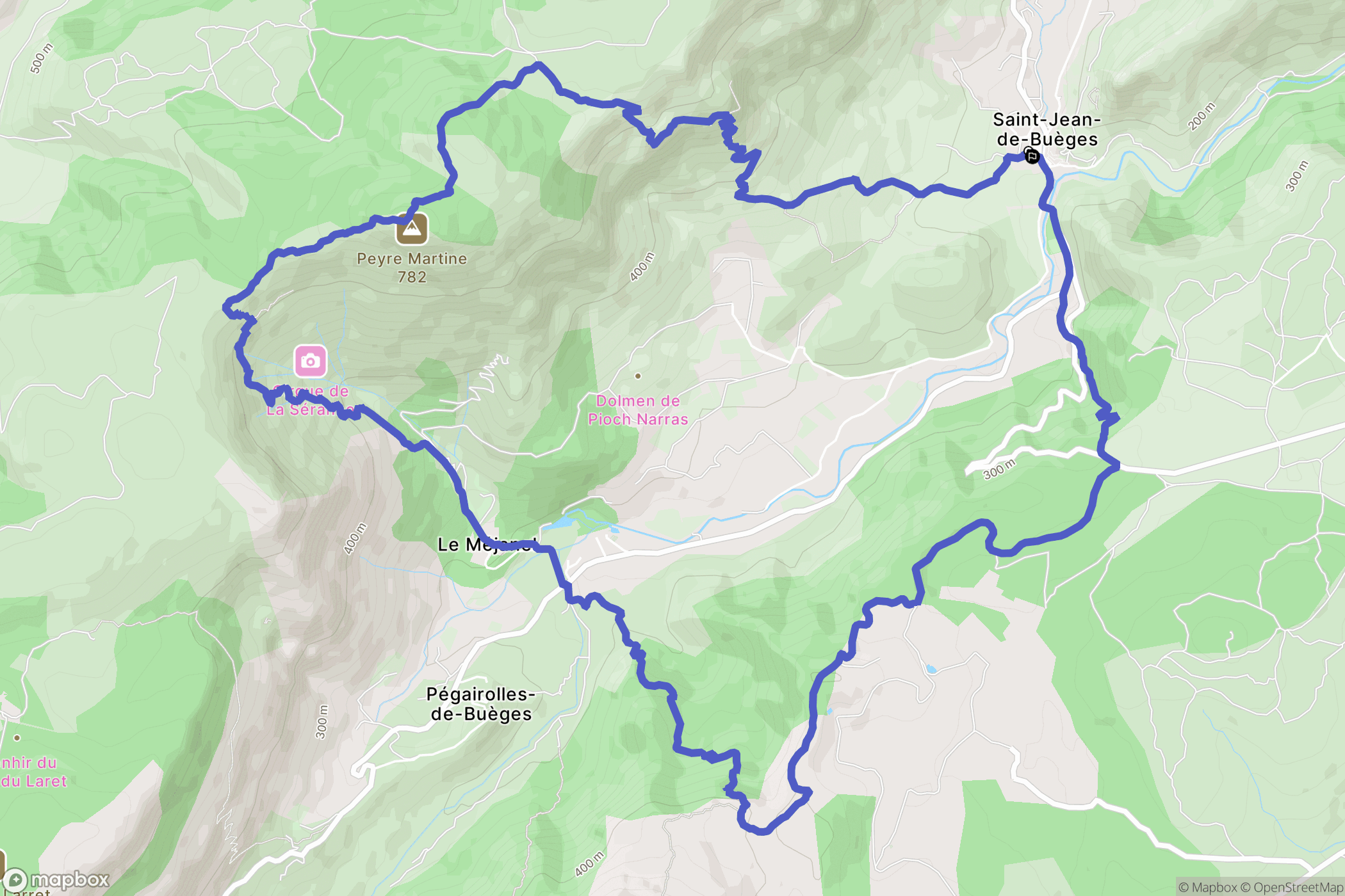 Saint-Jean-de-Buèges : carte du parcours de randonnée - France