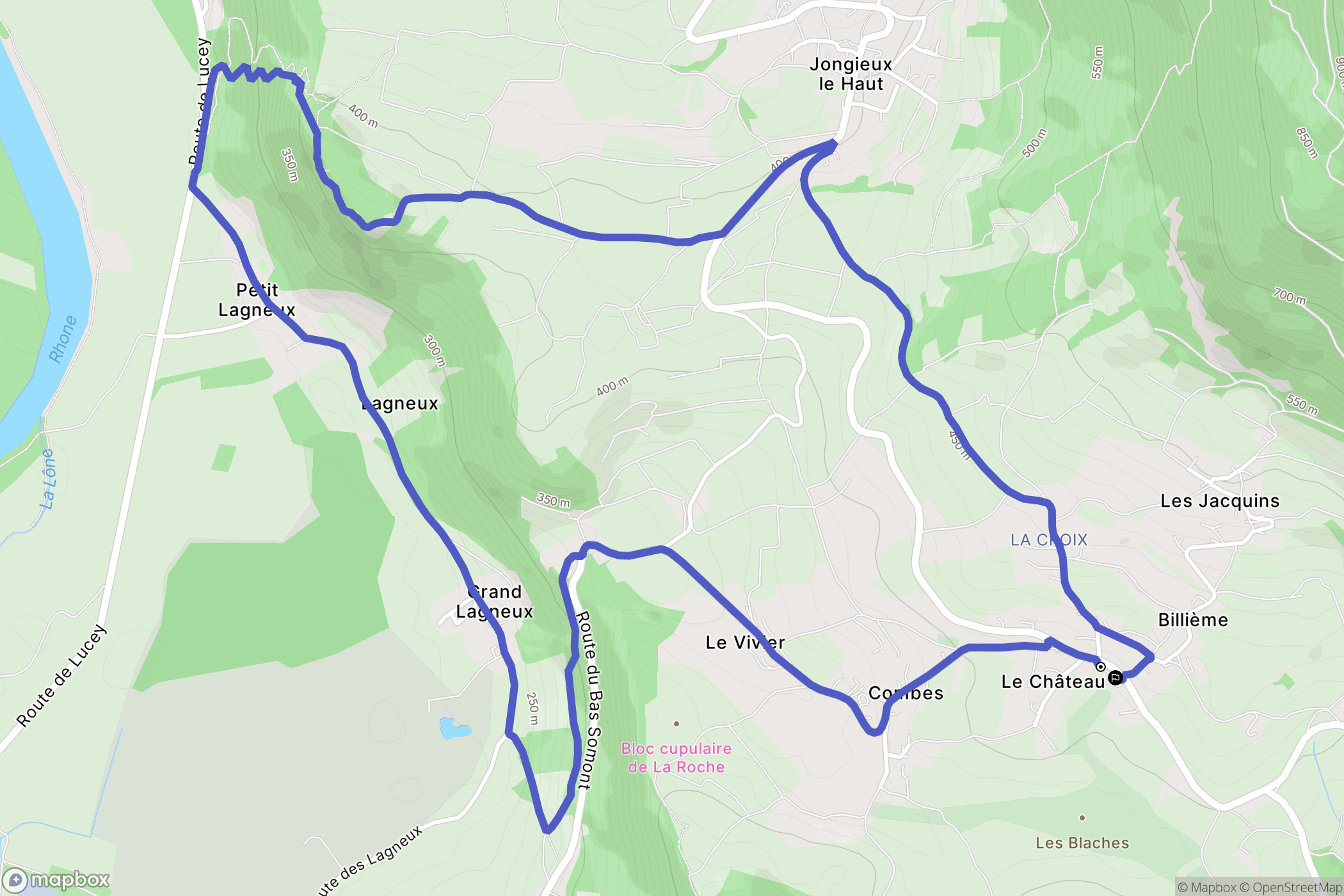 Billième : carte du parcours de randonnée - France