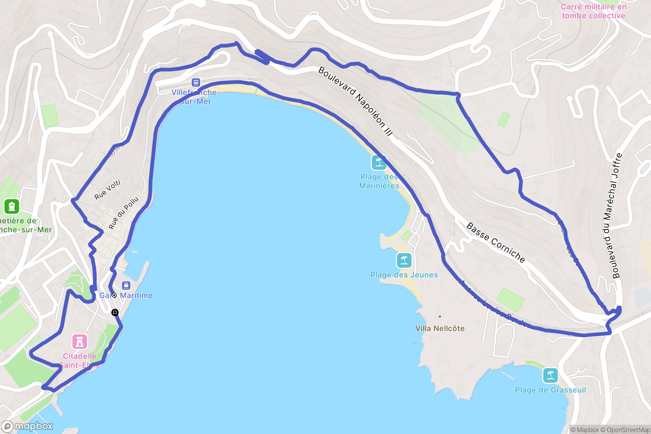 Villefranche-sur-Mer : carte du parcours de randonnée - France