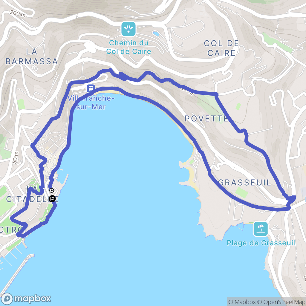 Villefranche-sur-Mer : carte du parcours de randonnée - France