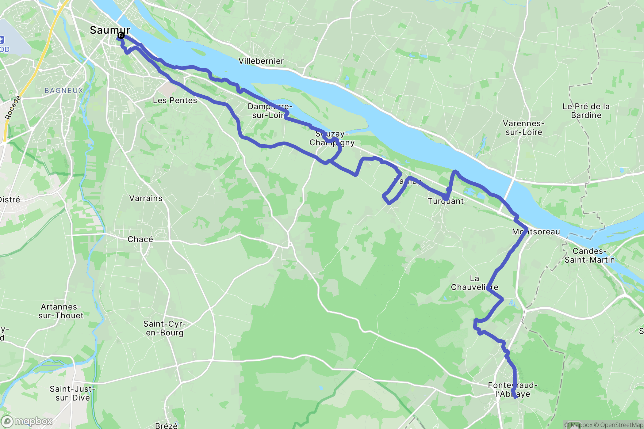 Saumur : carte du parcours de randonnée - France