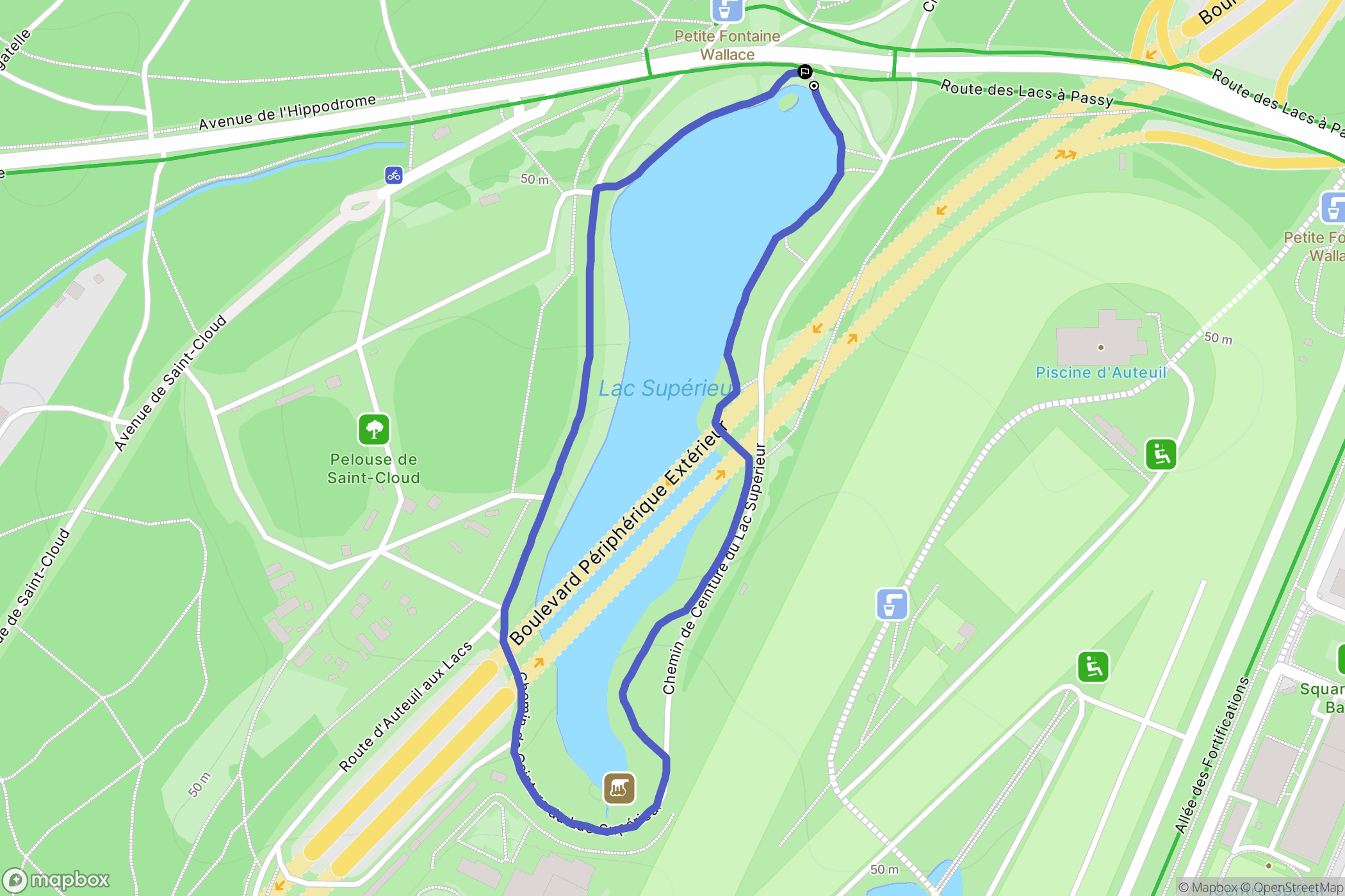 Paris XVIe : carte du parcours de randonnée - France