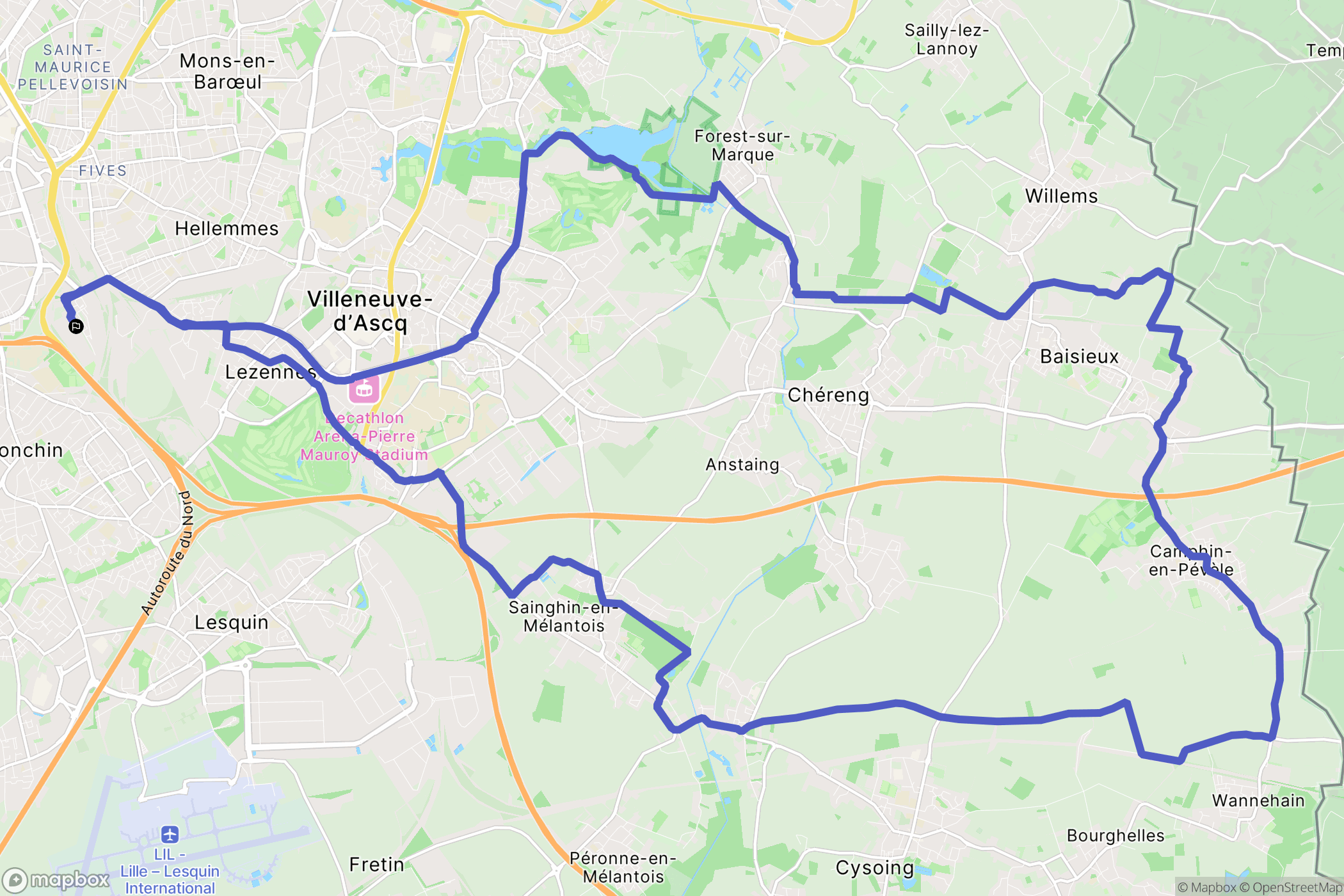 Lille : carte du parcours de randonnée - France