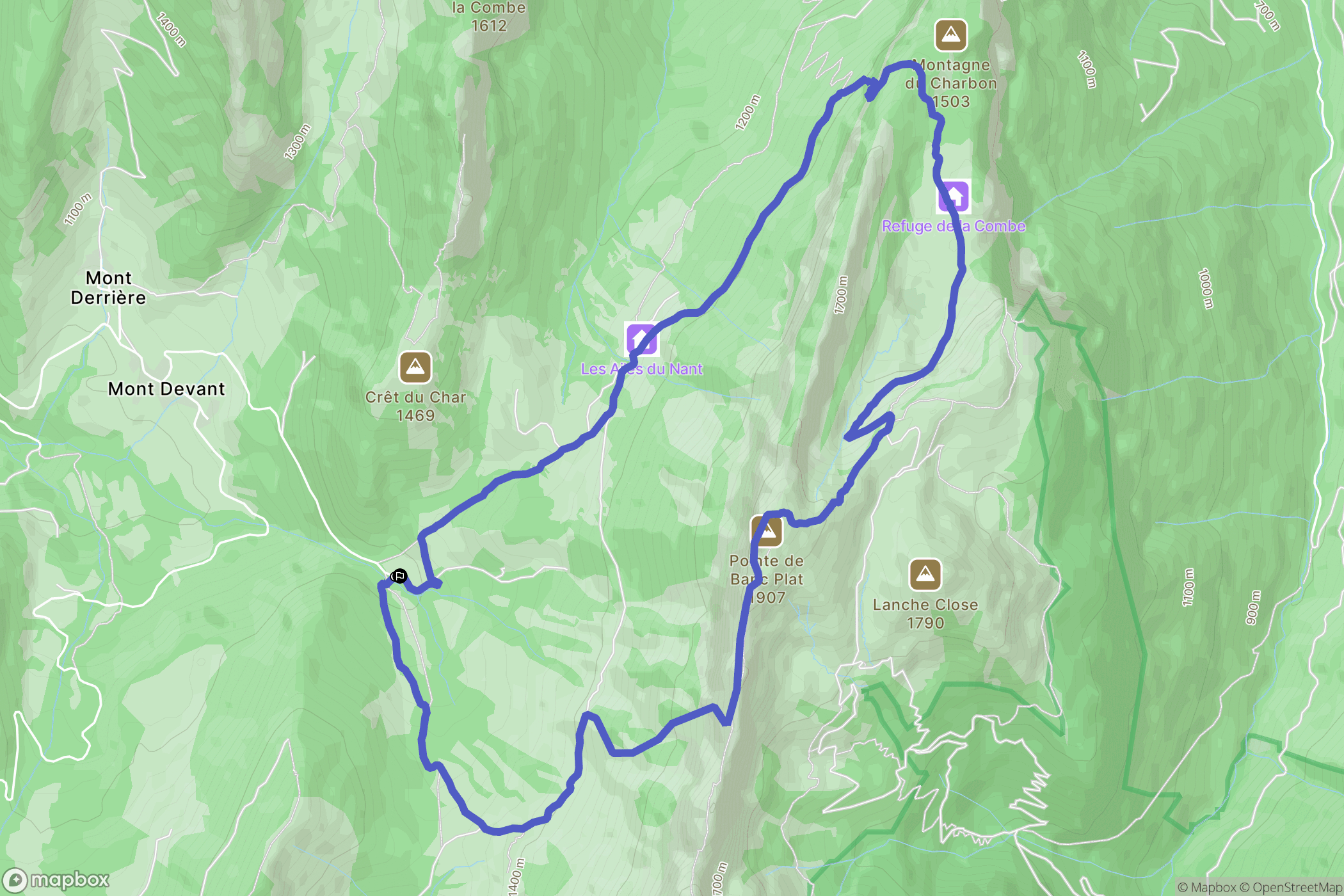 Bellecombe-en-Bauges : carte du parcours de randonnée - France
