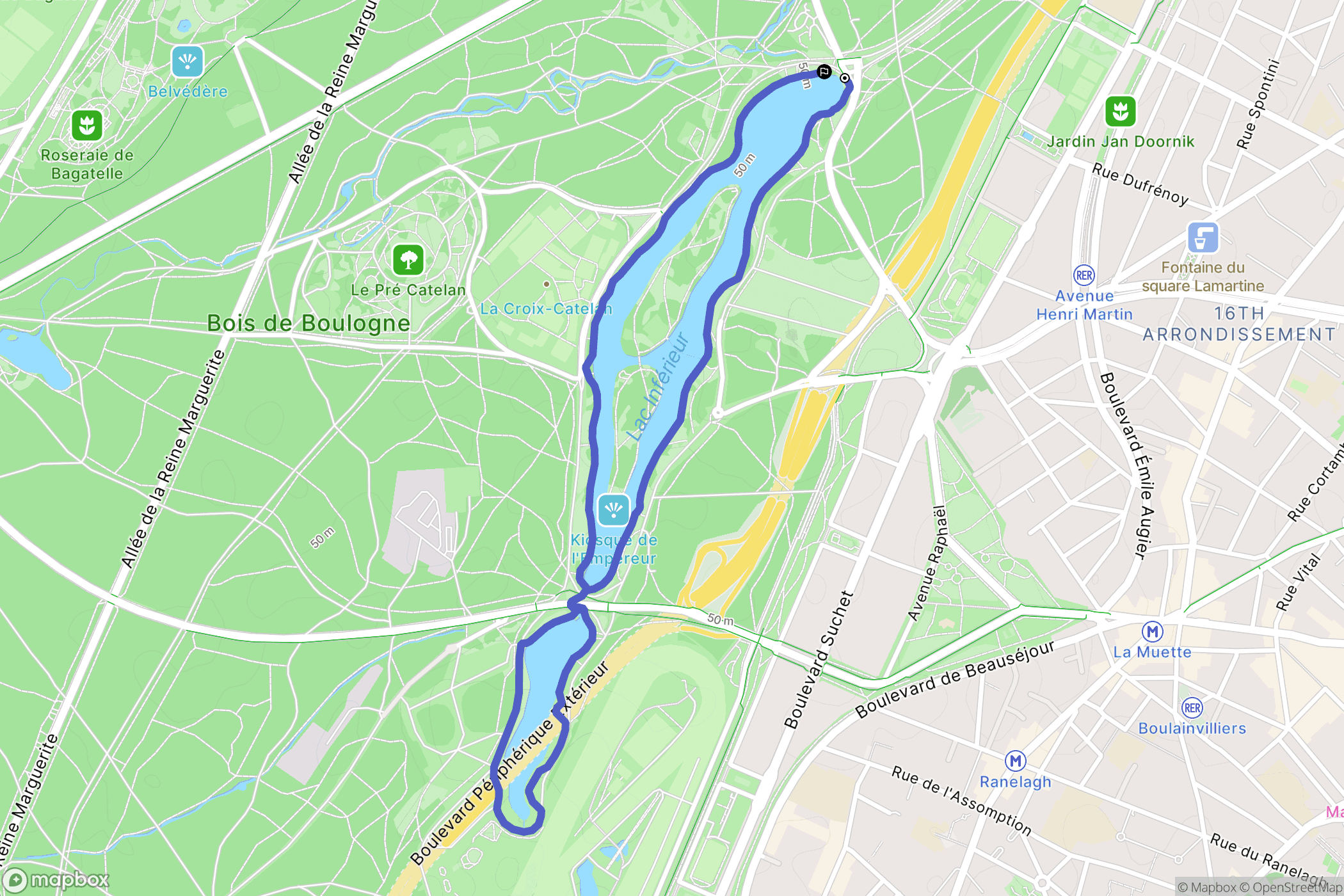 Paris XVIe : carte du parcours de randonnée - France