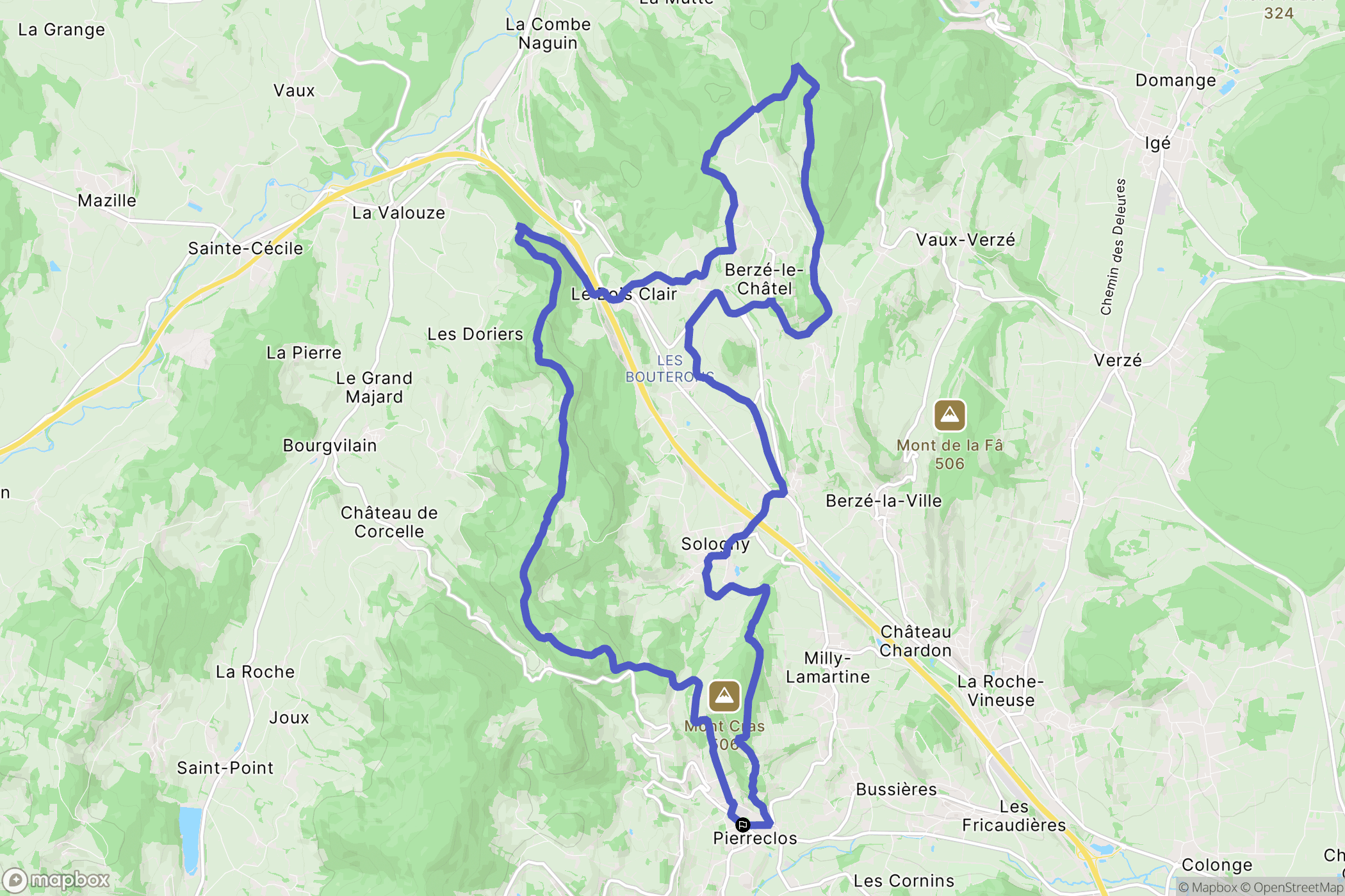 Pierreclos : carte du parcours de randonnée - France