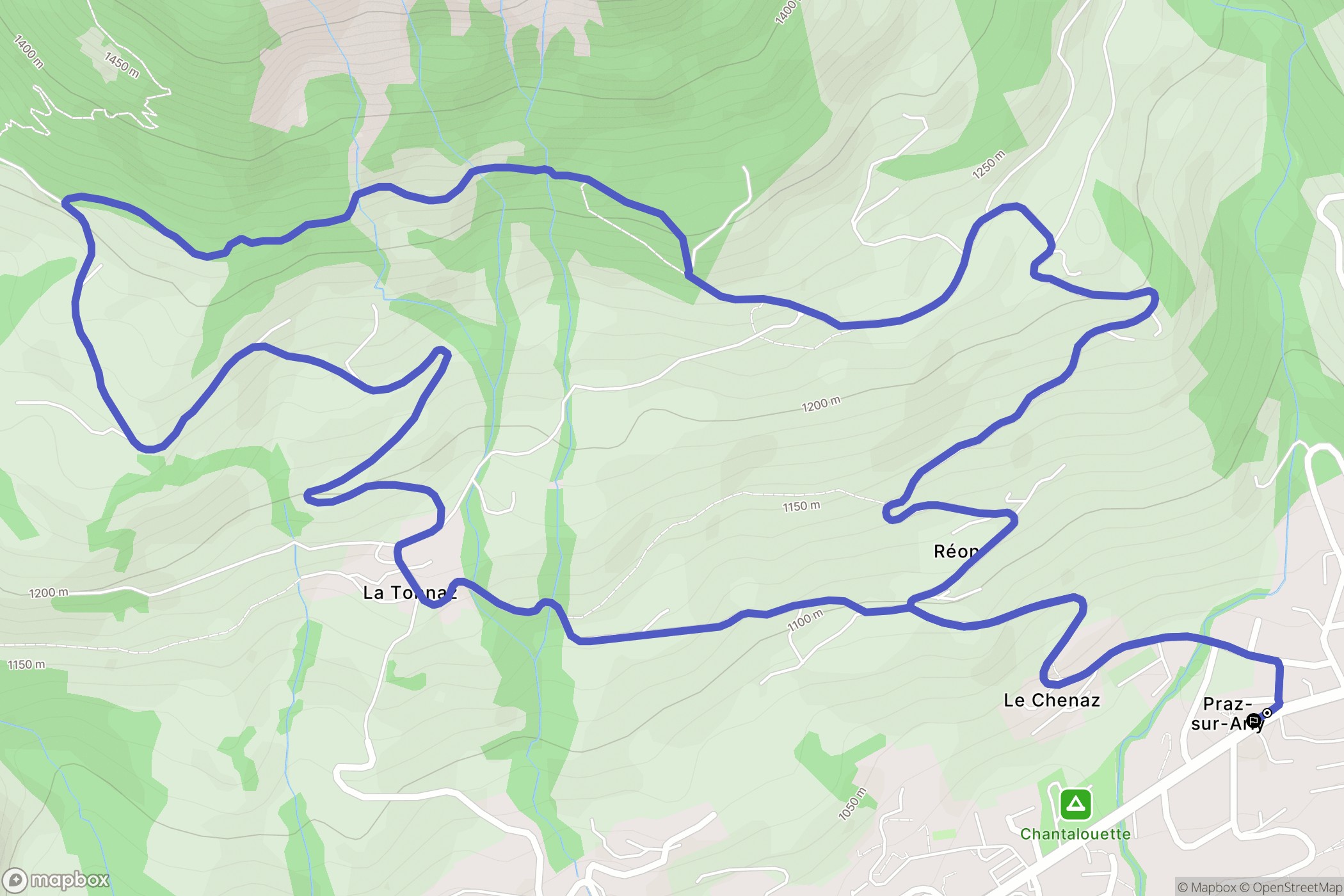Praz-sur-Arly : carte du parcours de randonnée - France