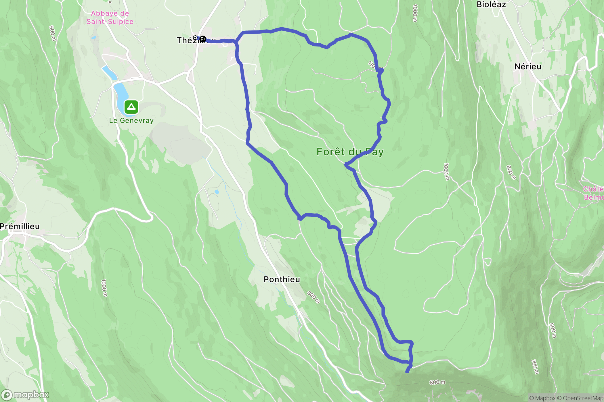 Plateau d'Hauteville : carte du parcours de randonnée - France