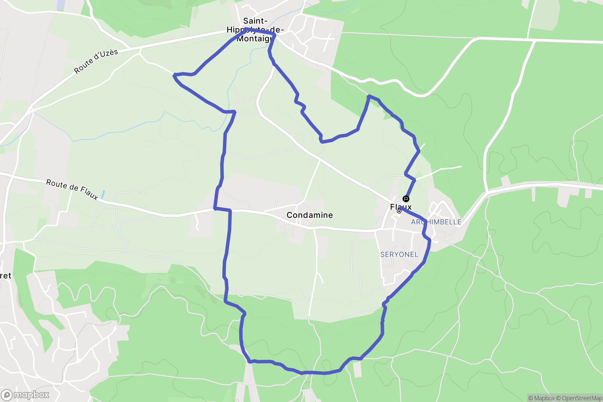 Flaux : carte du parcours de randonnée - France