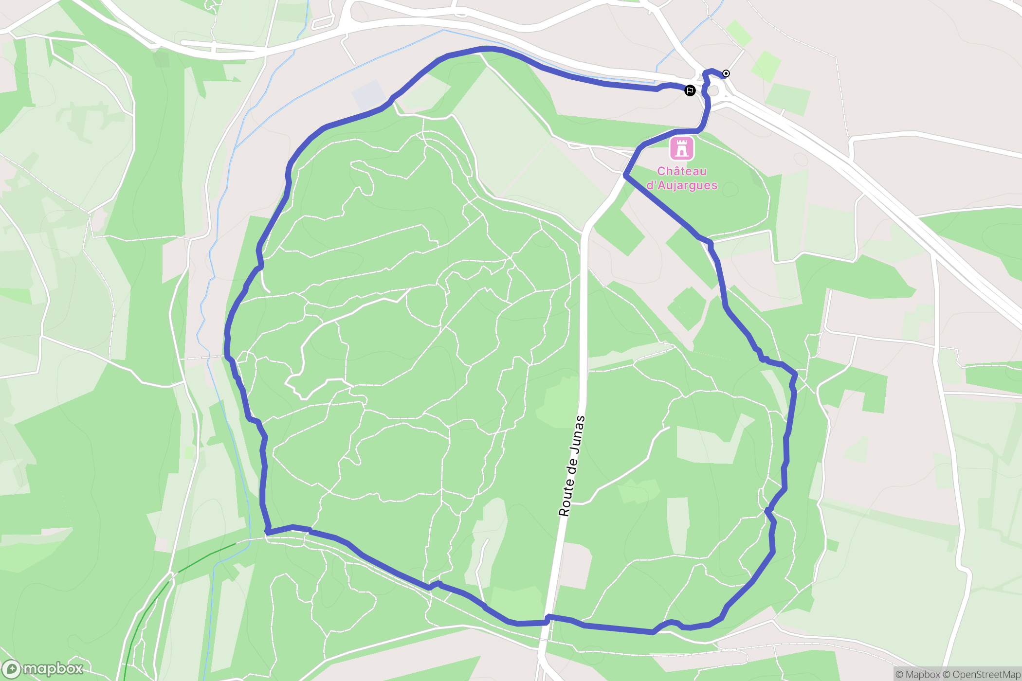 Aujargues : carte du parcours de randonnée - France
