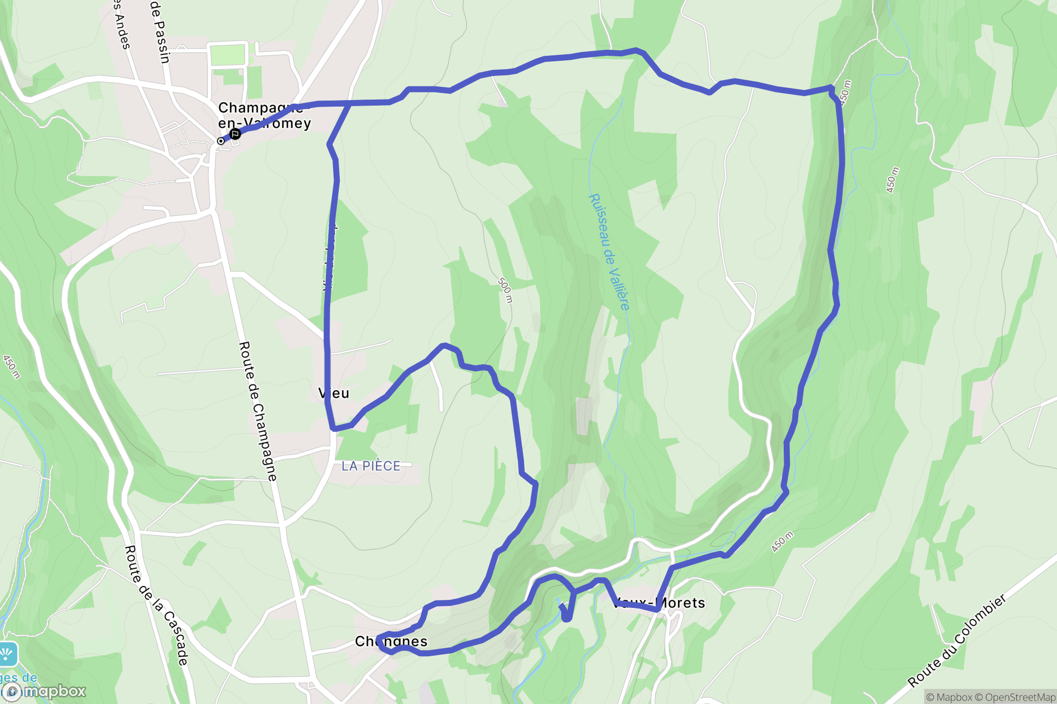 Champagne-en-Valromey : carte du parcours de randonnée - France