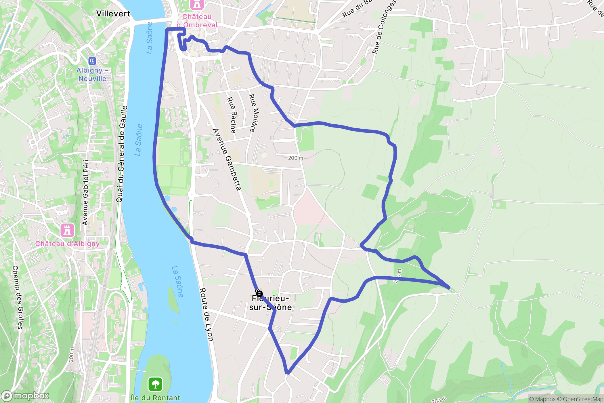 Fleurieu-sur-Saône : carte du parcours de randonnée - France