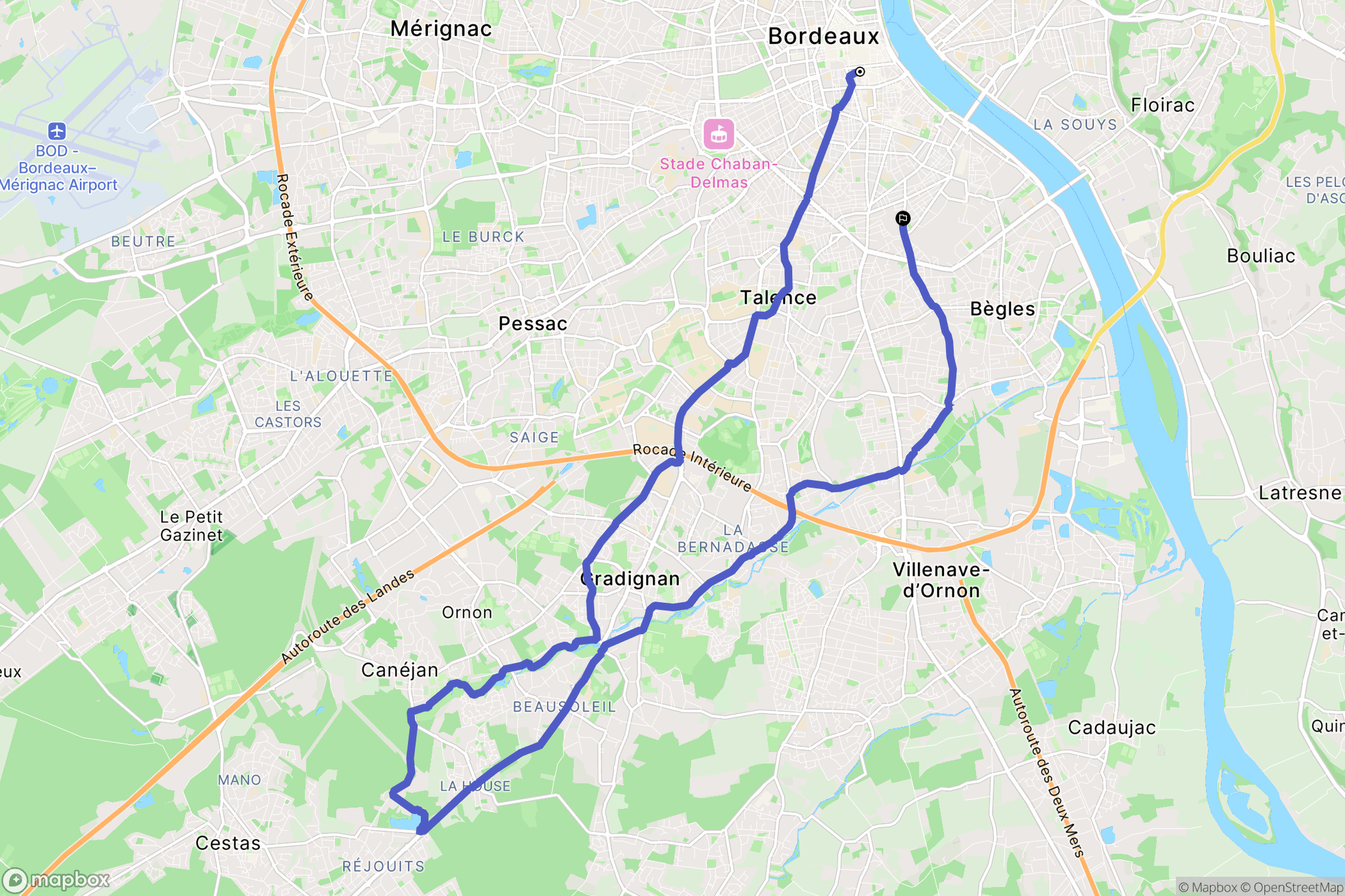 Bordeaux : carte du parcours de randonnée - France
