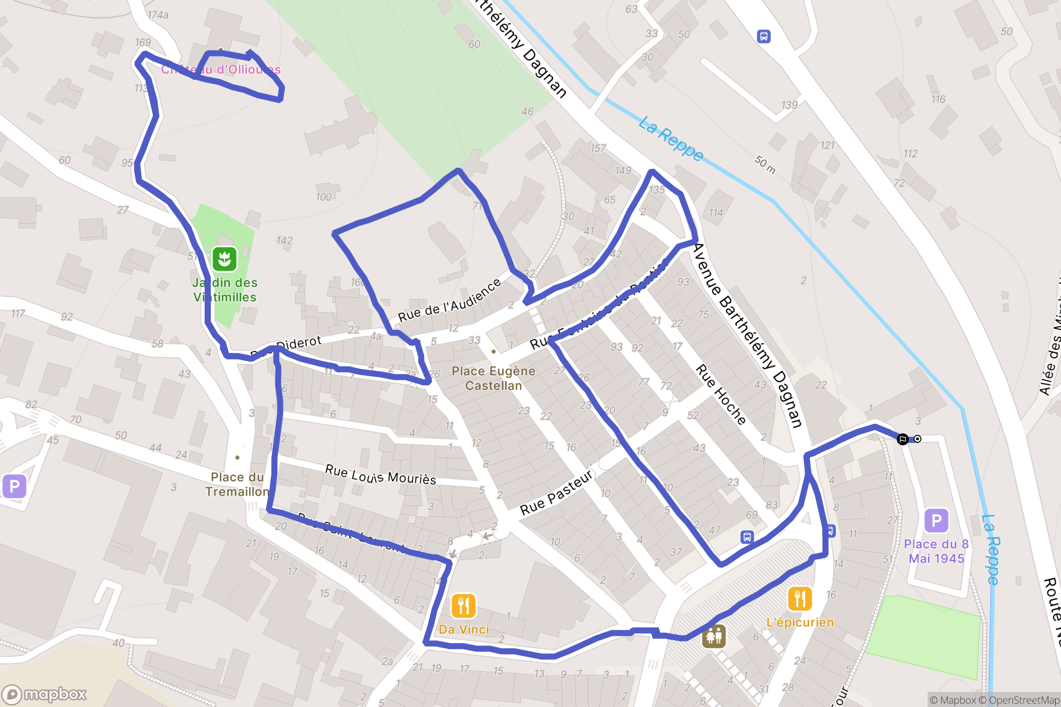 Ollioules : carte du parcours de randonnée - France
