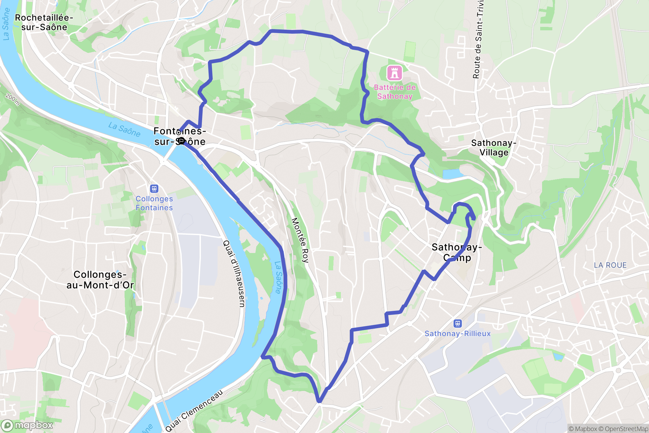 Fontaines-sur-Saône : carte du parcours de randonnée - France