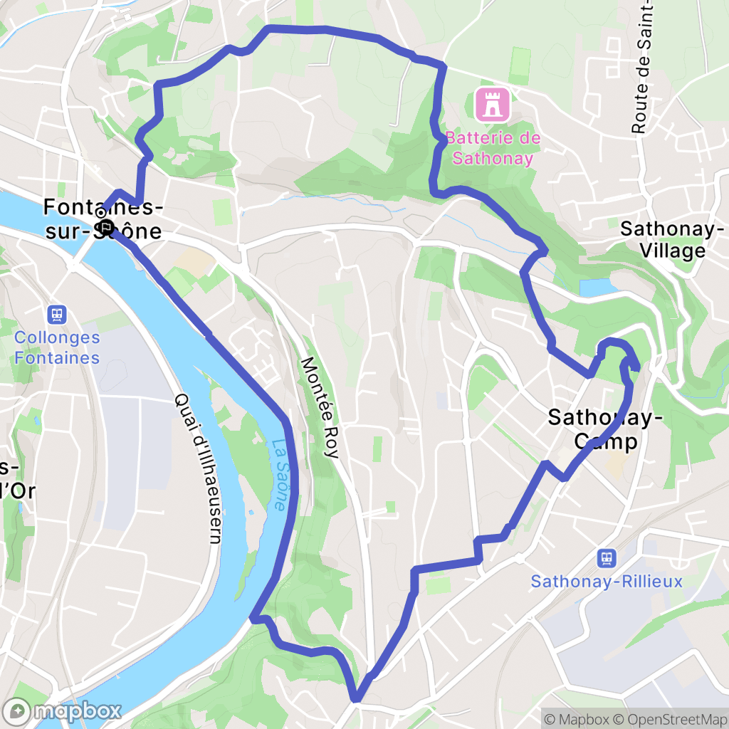 Fontaines-sur-Saône : carte du parcours de randonnée - France
