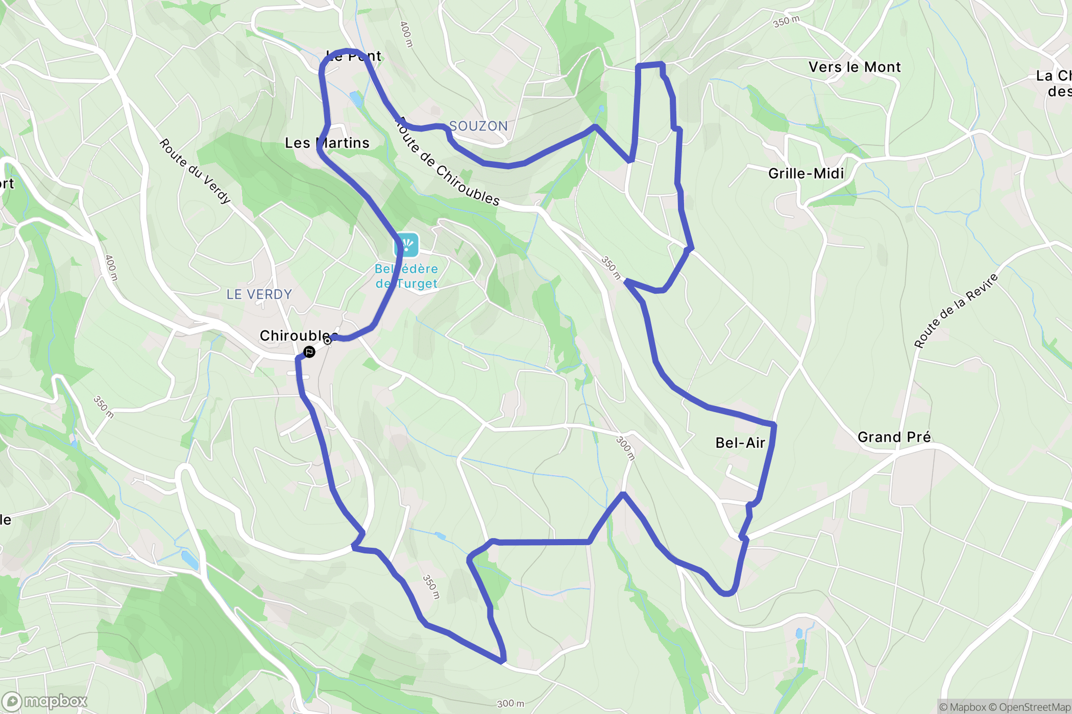 Chiroubles : carte du parcours de randonnée - France