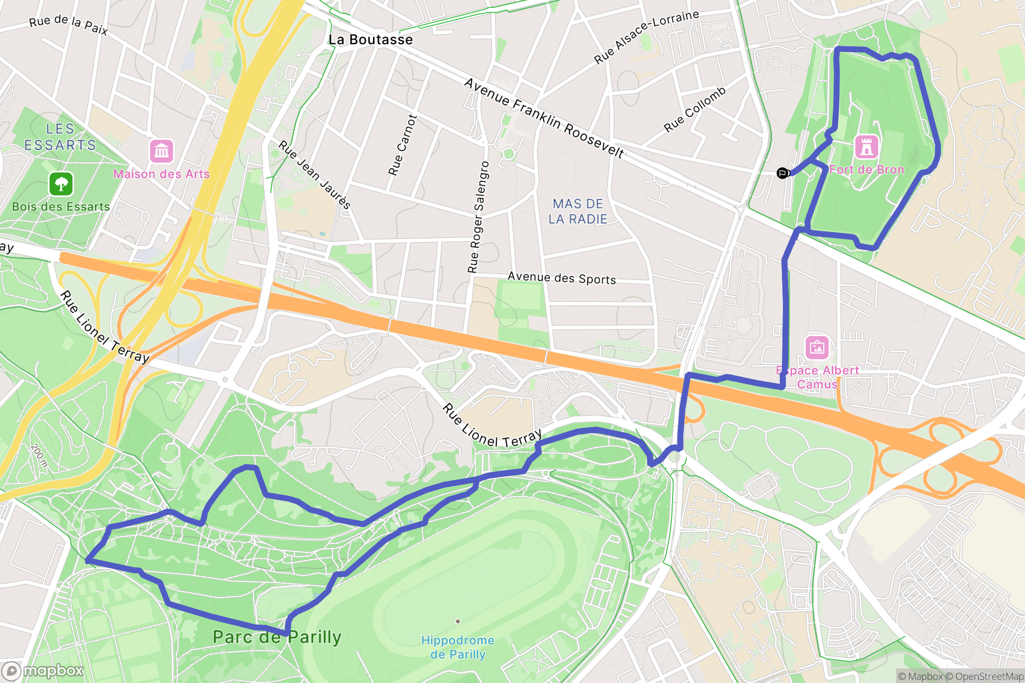 Bron : carte du parcours de randonnée - France