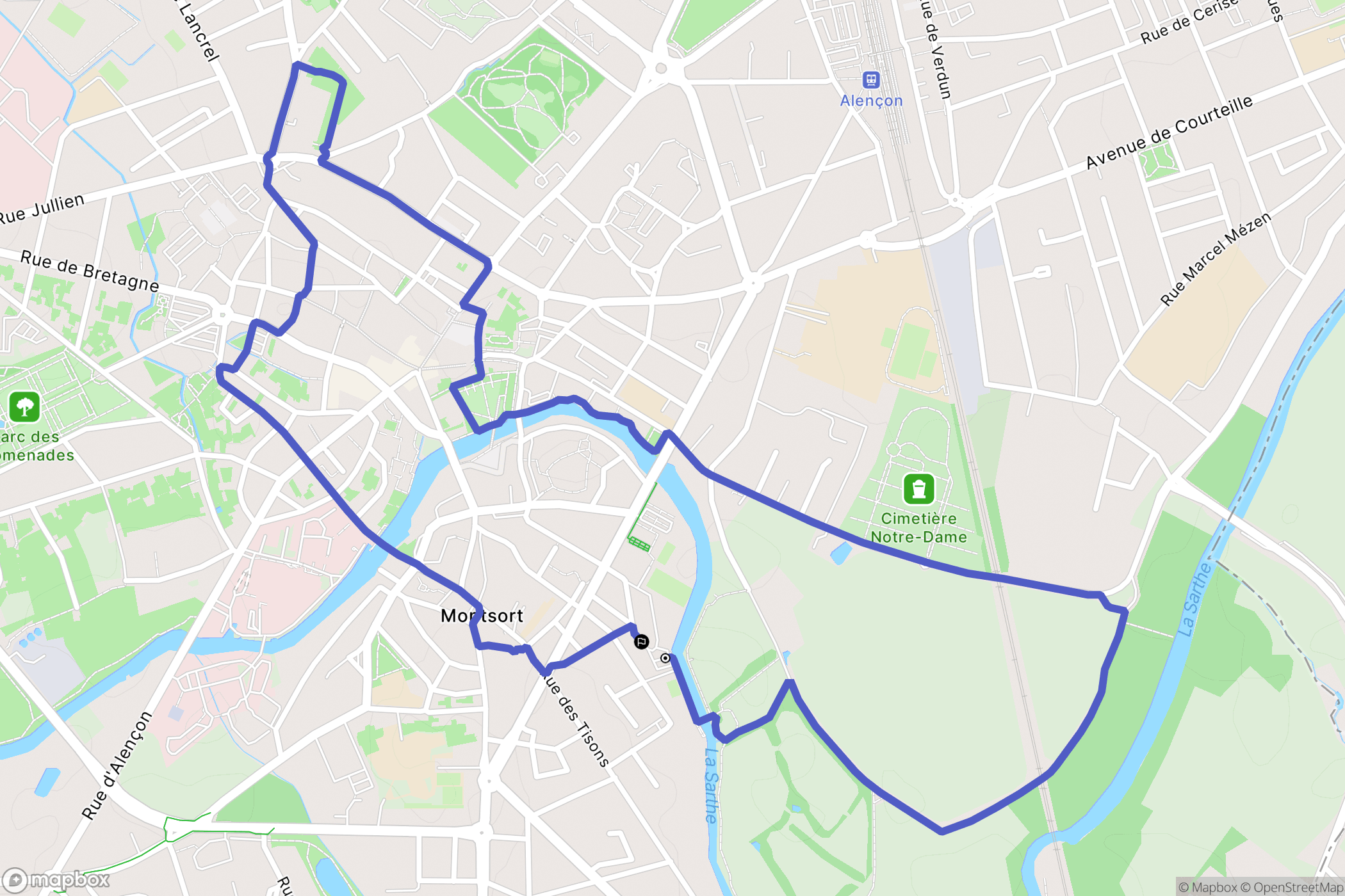Alençon : carte du parcours de randonnée - France