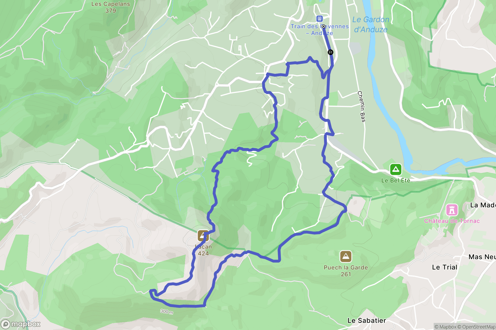 Anduze : carte du parcours de randonnée - France