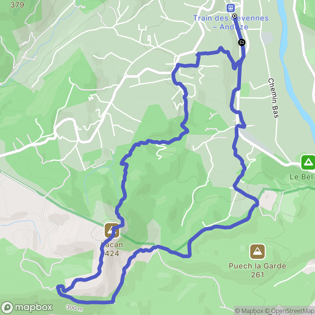 Anduze : carte du parcours de randonnée - France