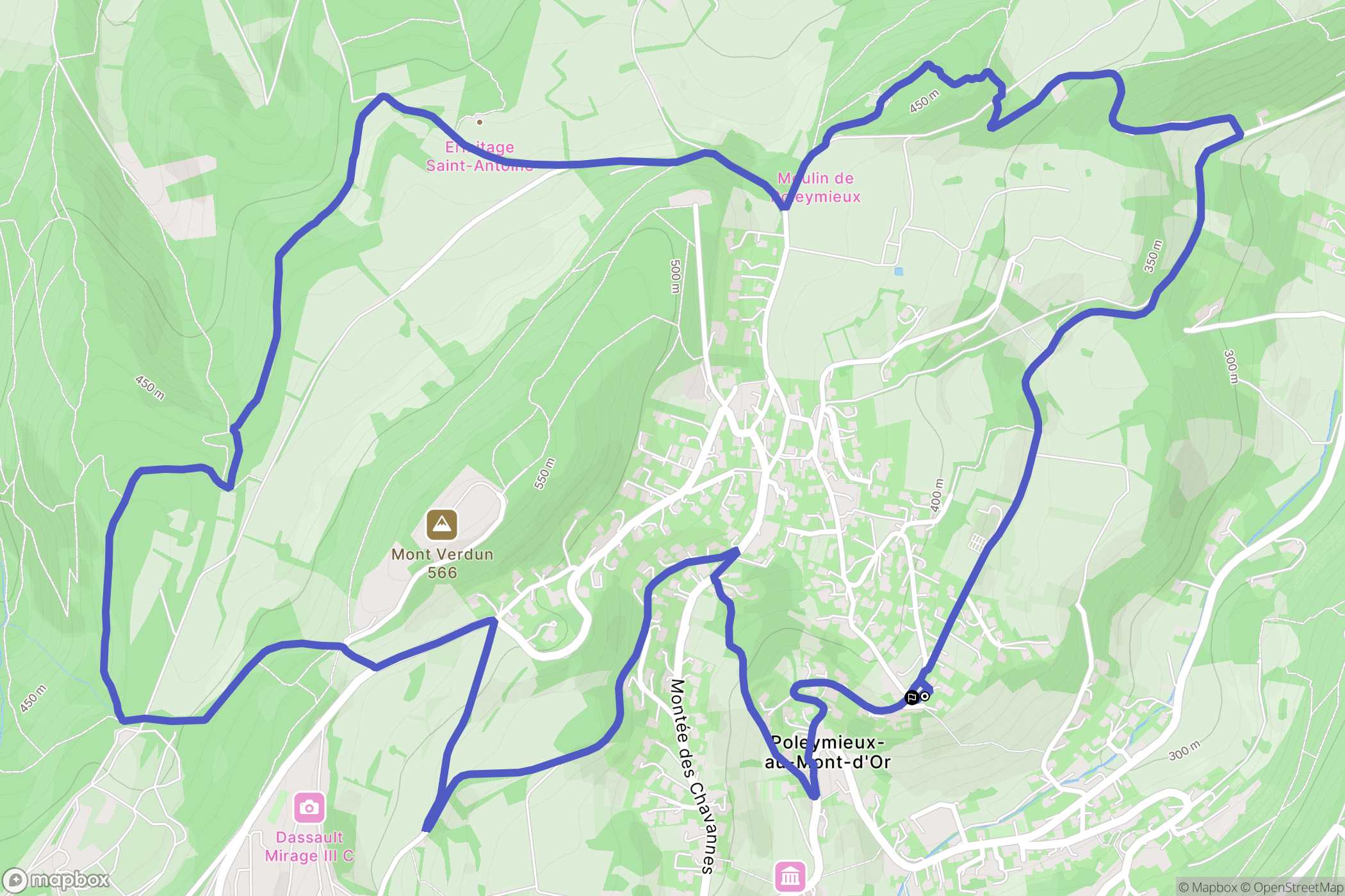 Poleymieux-au-Mont-d'Or : carte du parcours de randonnée - France
