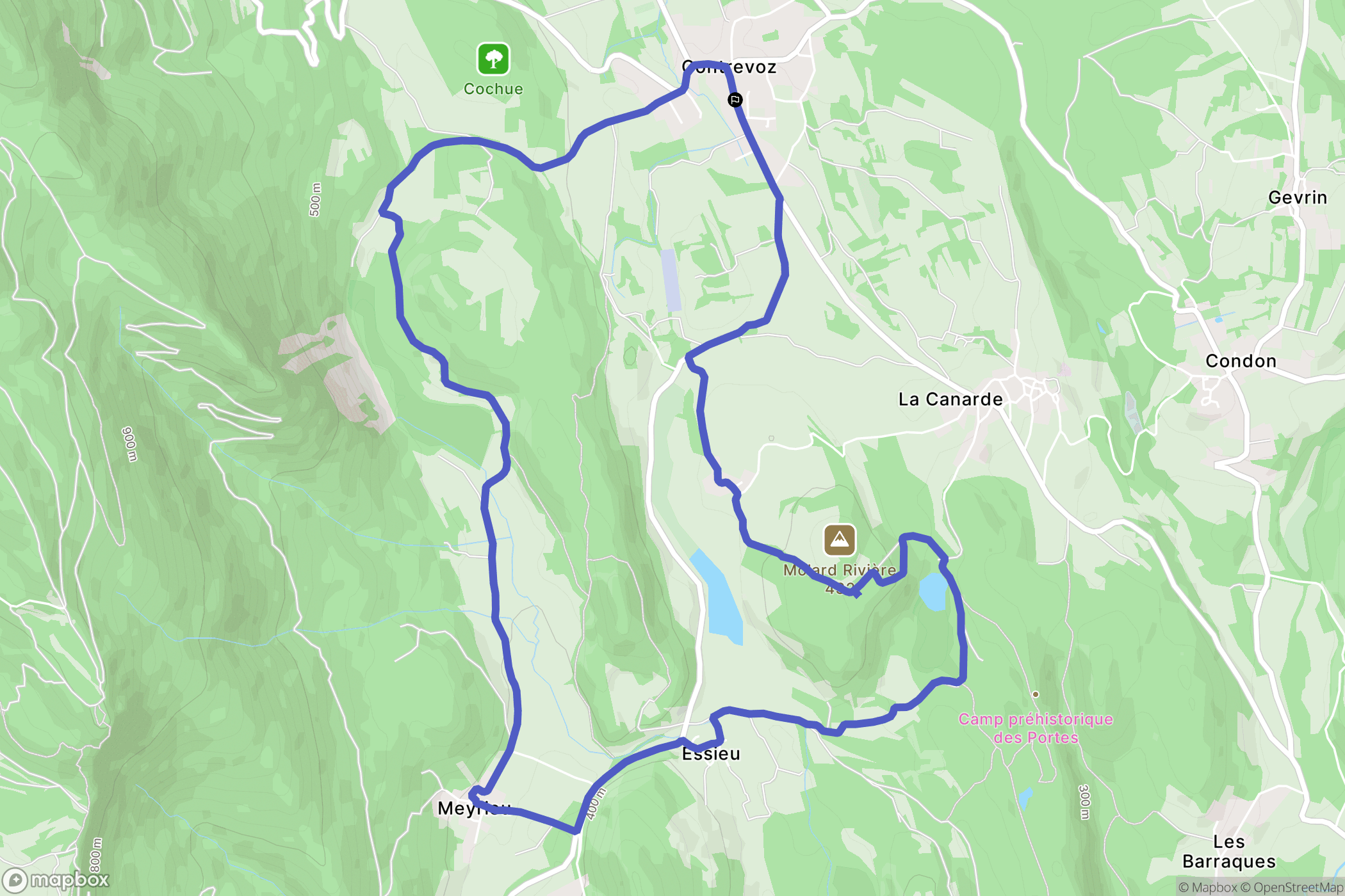 Contrevoz : carte du parcours de randonnée - France