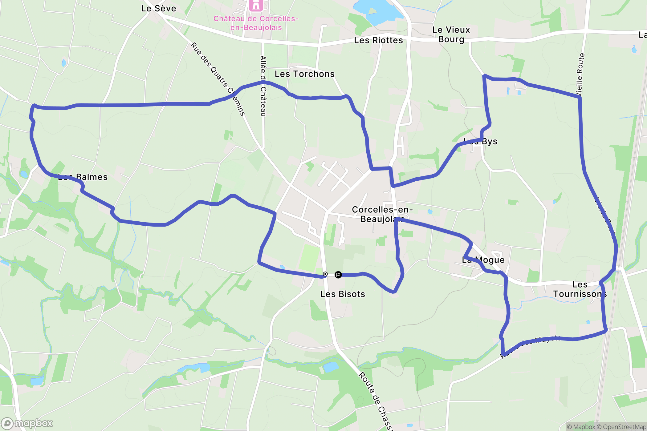Corcelles-en-Beaujolais : carte du parcours de randonnée - France