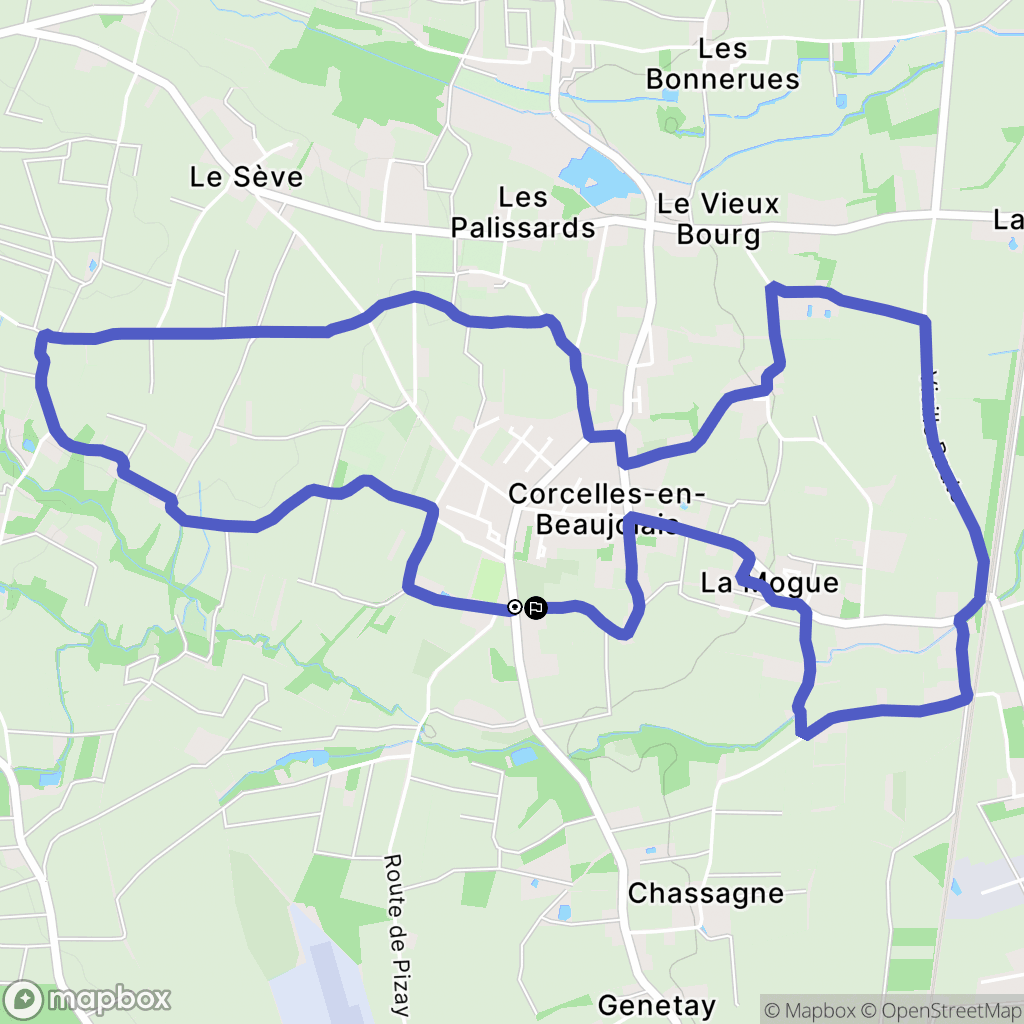 Corcelles-en-Beaujolais : carte du parcours de randonnée - France