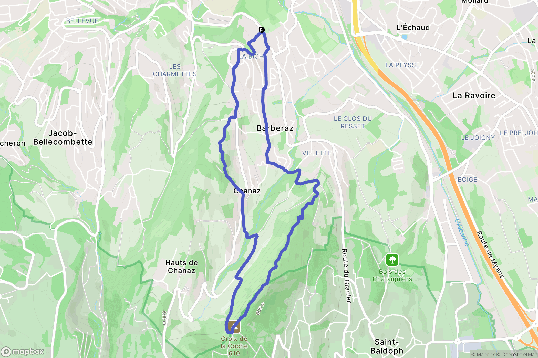 Barberaz : carte du parcours de randonnée - France