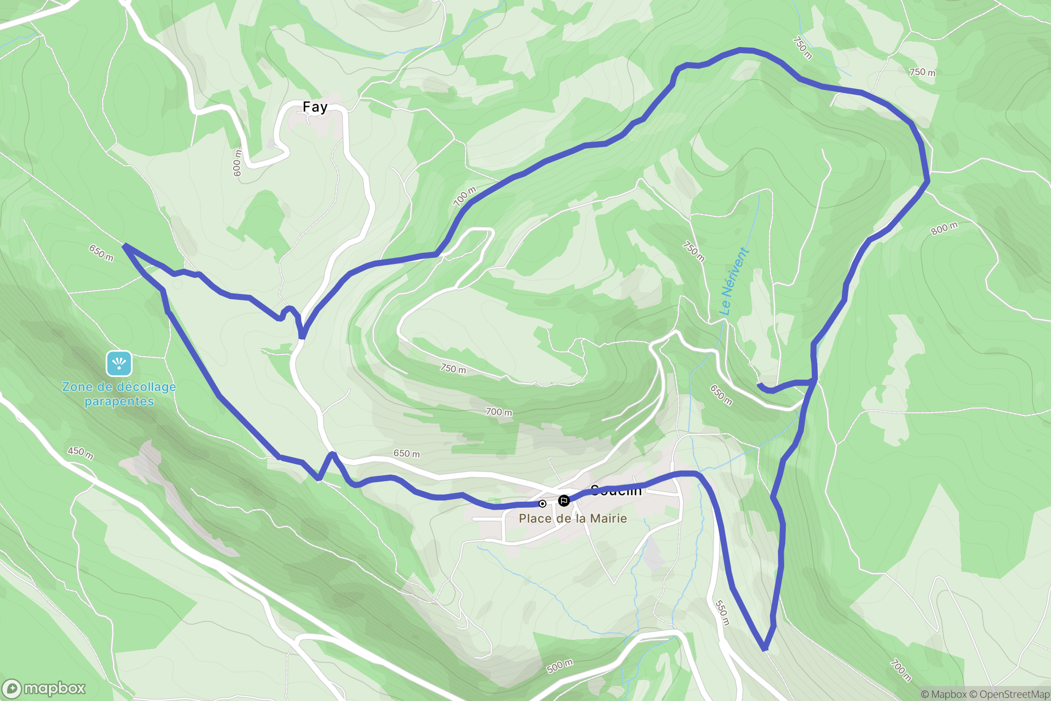 Souclin : carte du parcours de randonnée - France