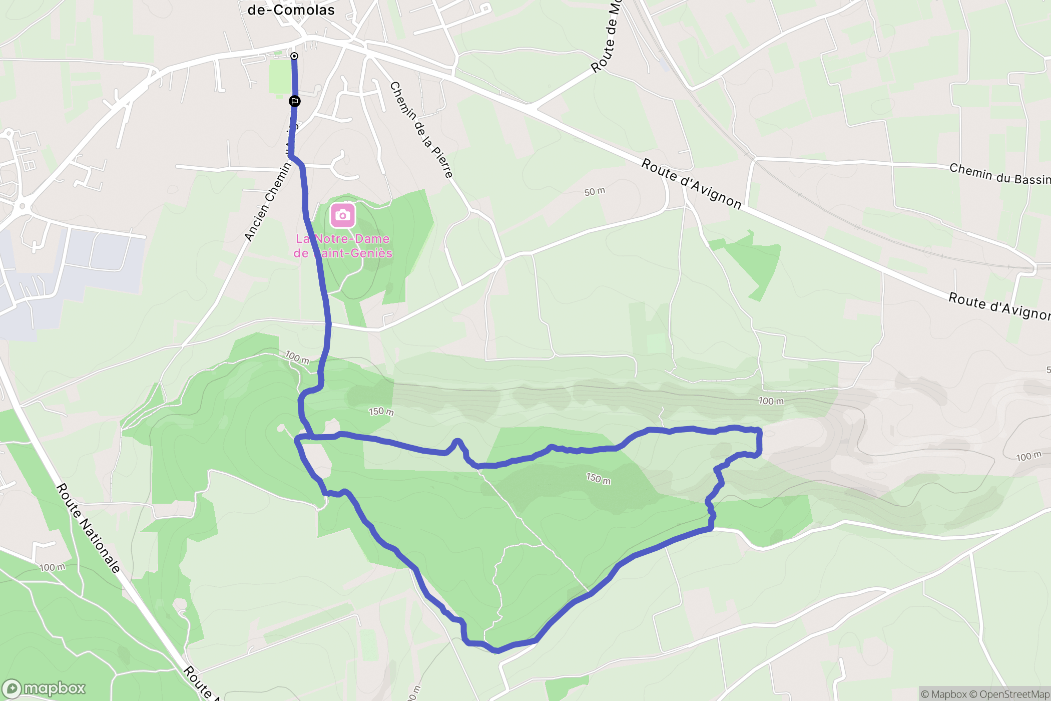Saint-Geniès-de-Comolas : carte du parcours de randonnée - France