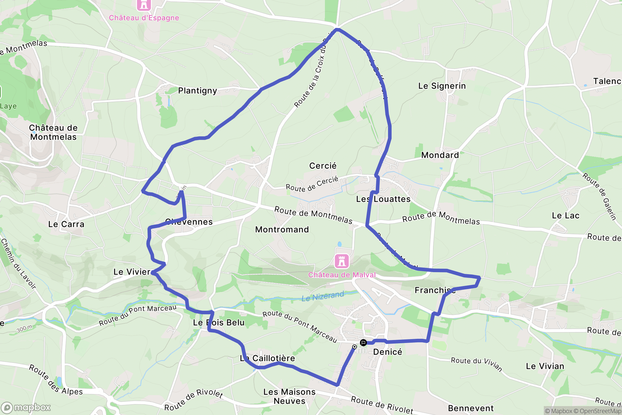 Denicé : carte du parcours de randonnée - France