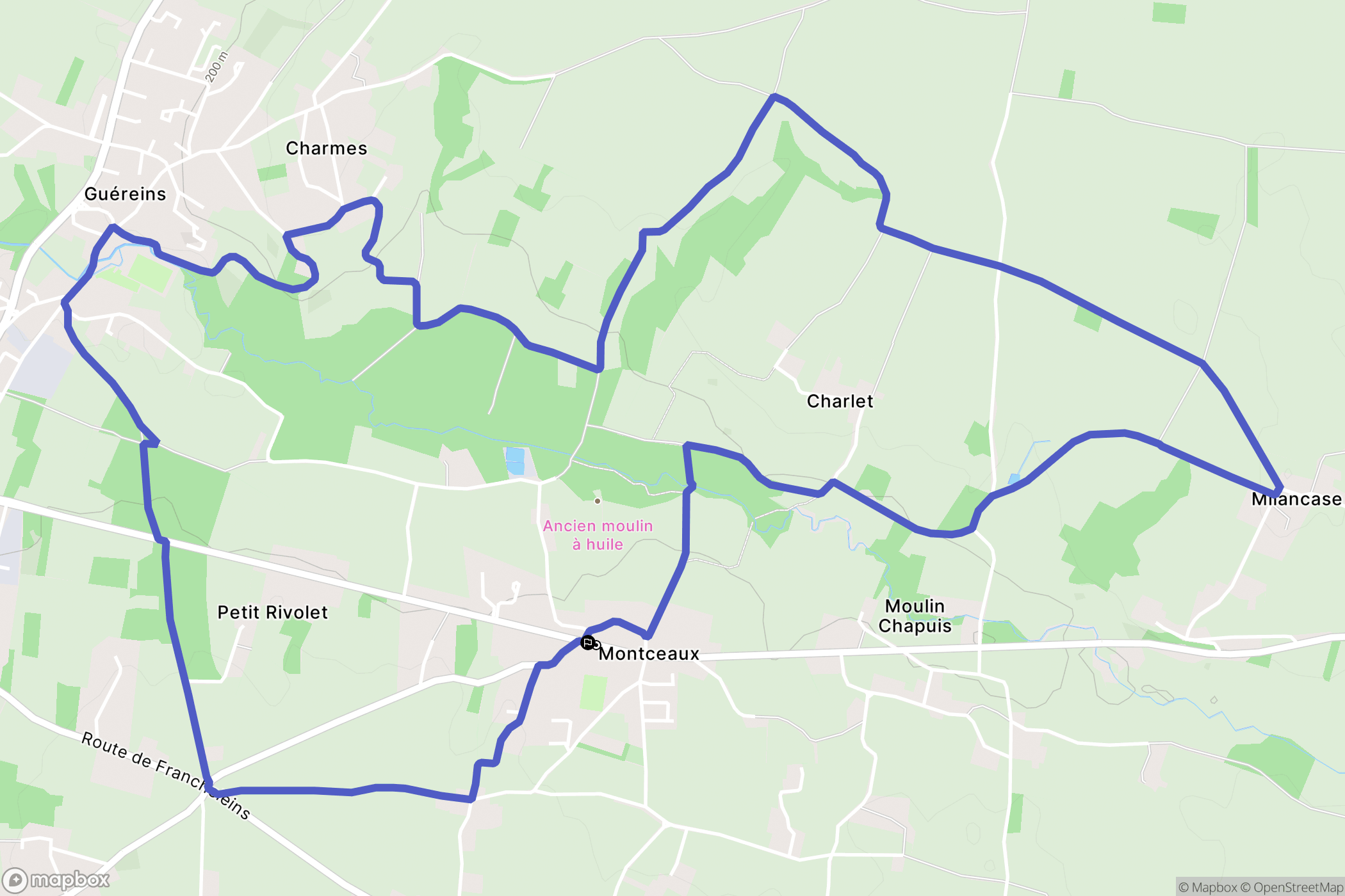 Montceaux : carte du parcours de randonnée - France