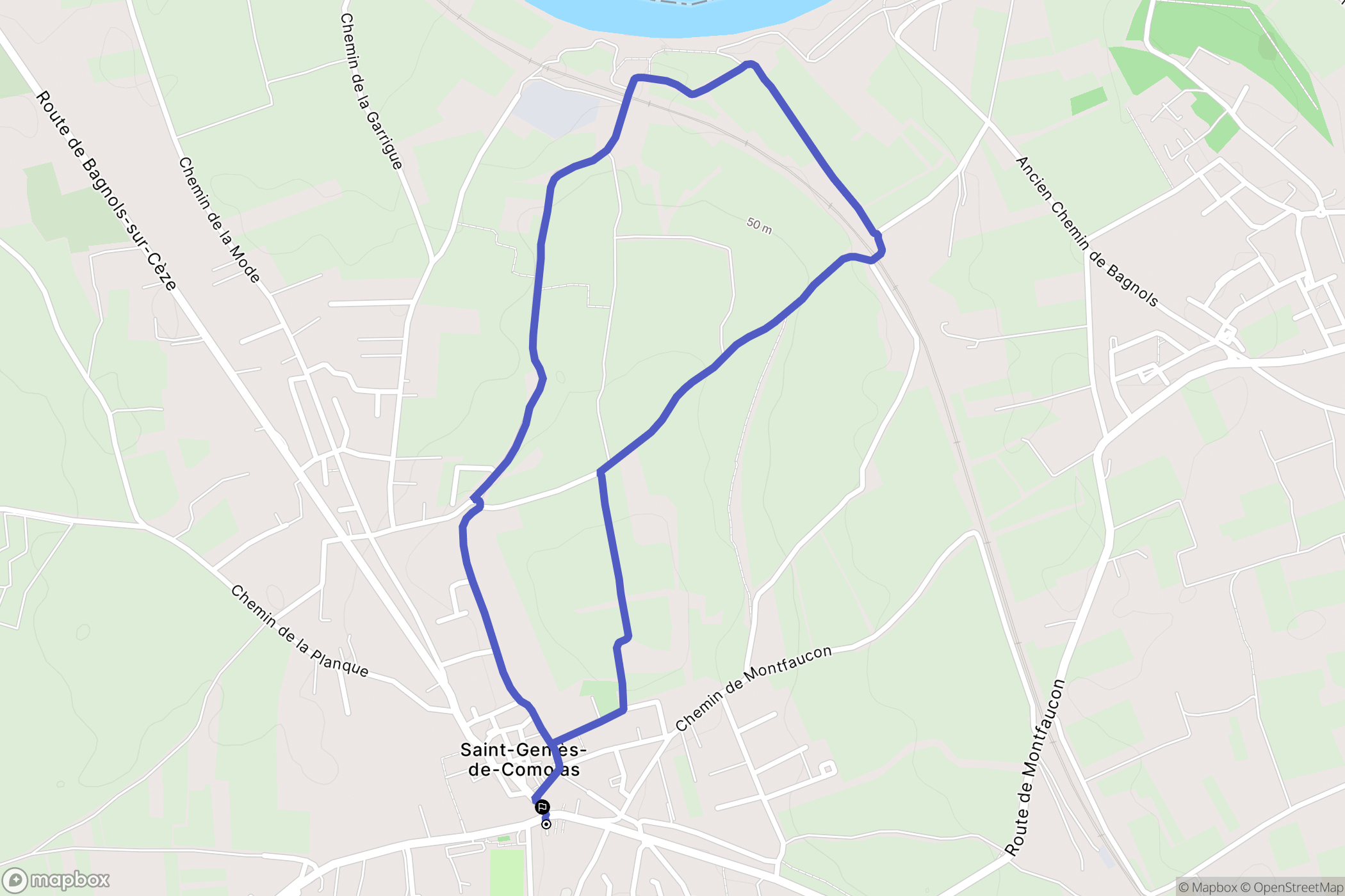 Saint-Geniès-de-Comolas : carte du parcours de randonnée - France