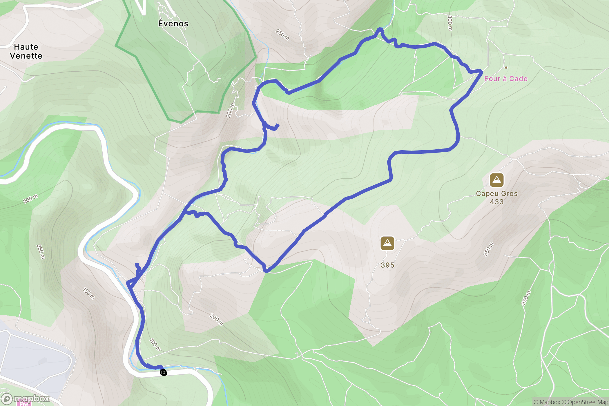 Ollioules : carte du parcours de randonnée - France