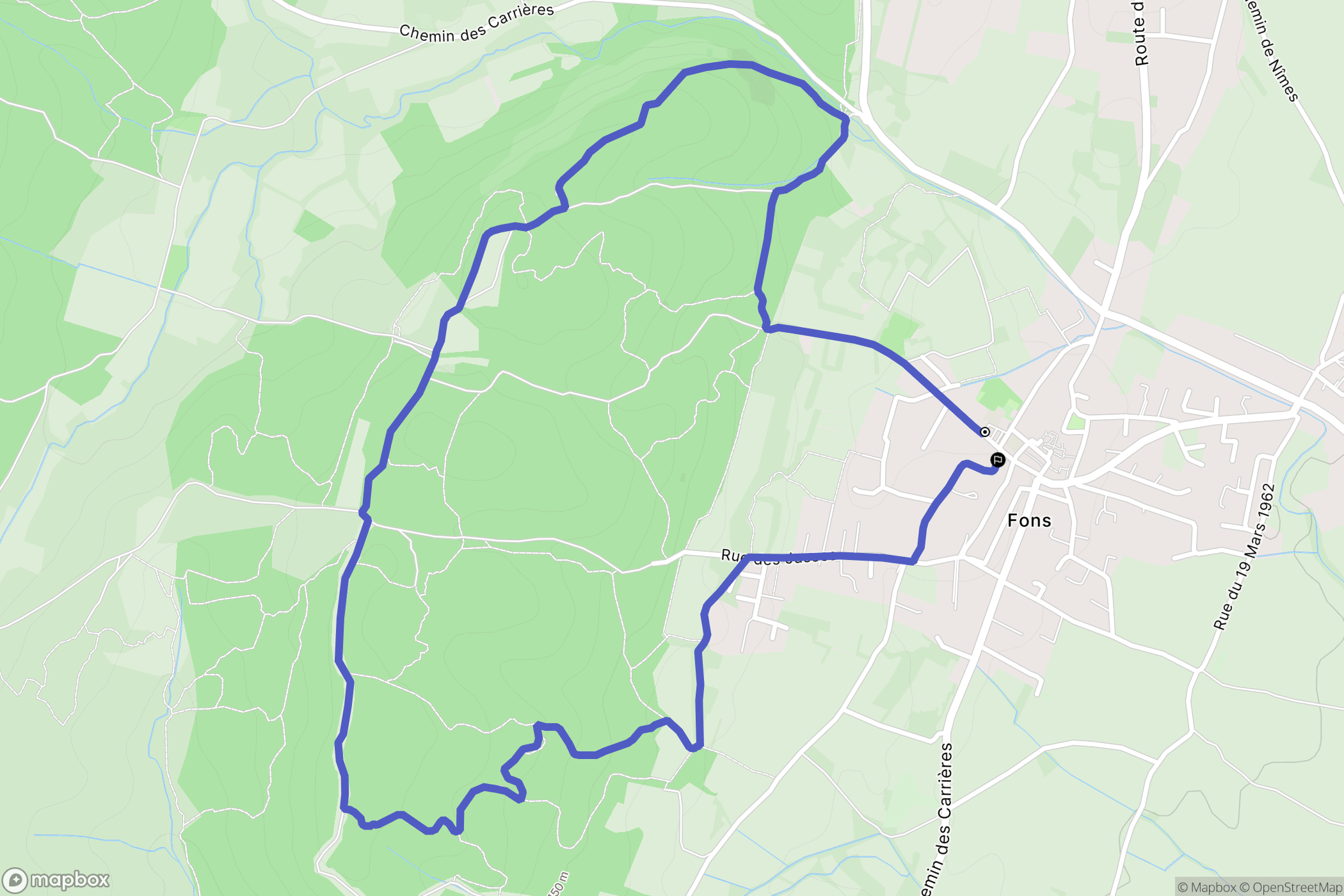 Fons : carte du parcours de randonnée - France